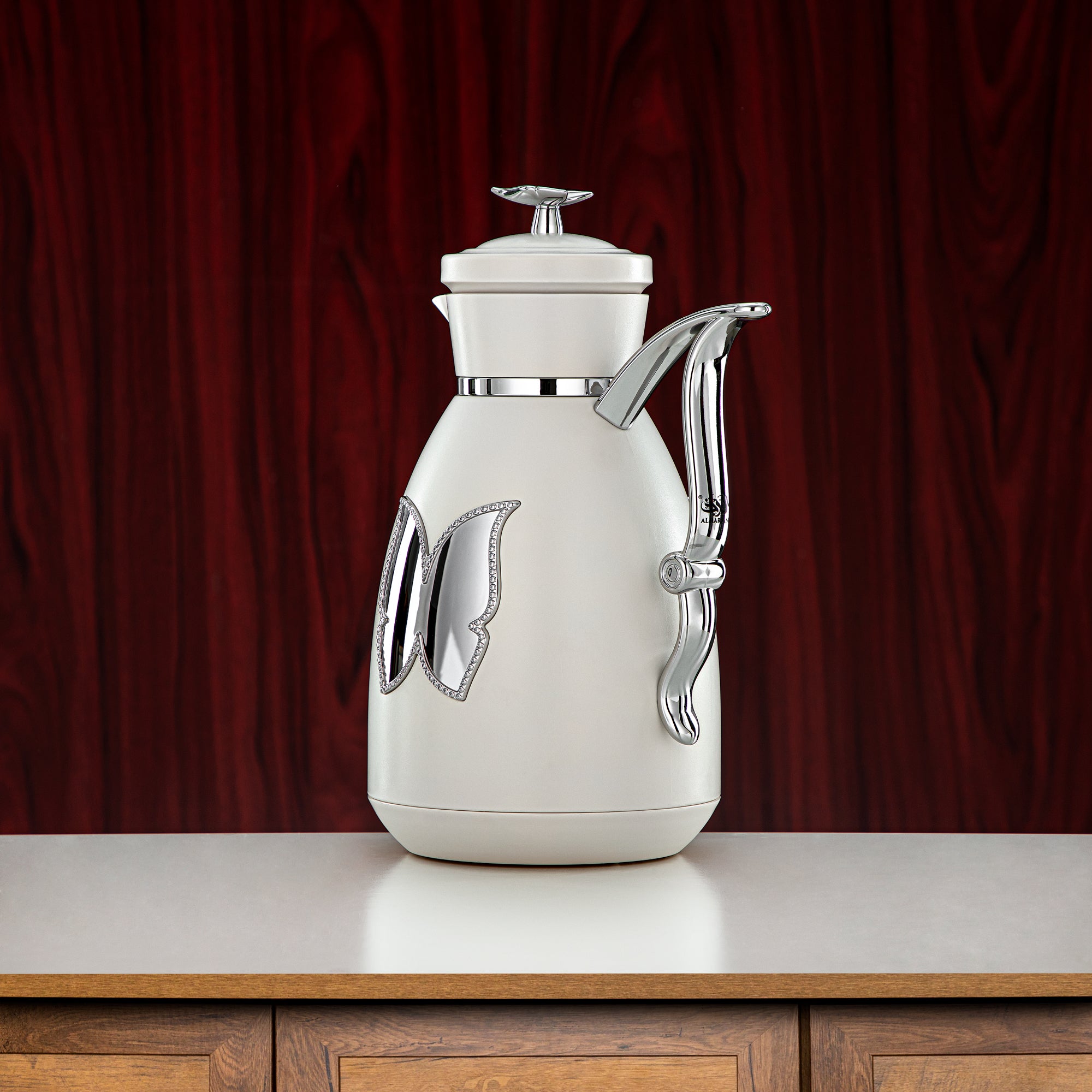 Almarjan Vacuum Flask Set Plastic Push Button 0.7L + 1L Ivory & Silver (SM-2C142-070/100 IV/C) - Tea & Coffee Flask