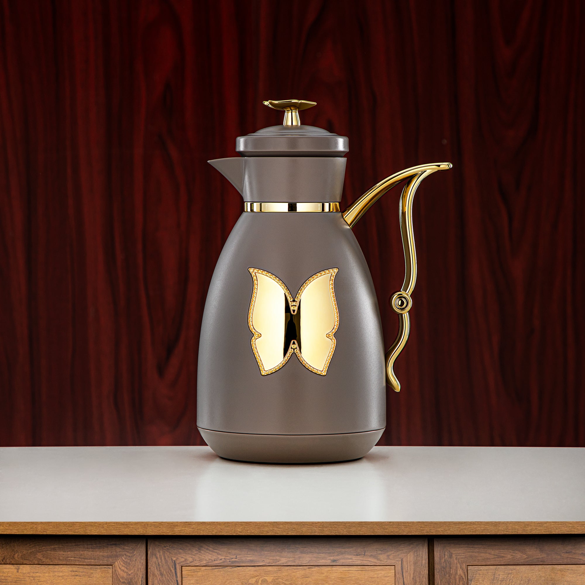 طقم ترامس المرجان بلاستيك زر ضغط 0.7 لتر + 1 لتر قهوة وذهب (SM-2C142-070/100 WG/G) - زجاجة شاي وقهوة