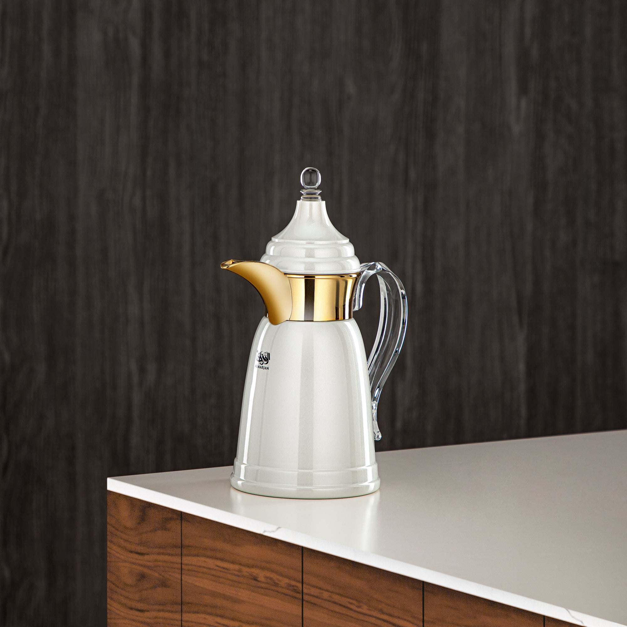 Almarjan 350 ML Stainless Steel Double Wall Flask Pearl White & Gold - SM-2E02-035 PW/G