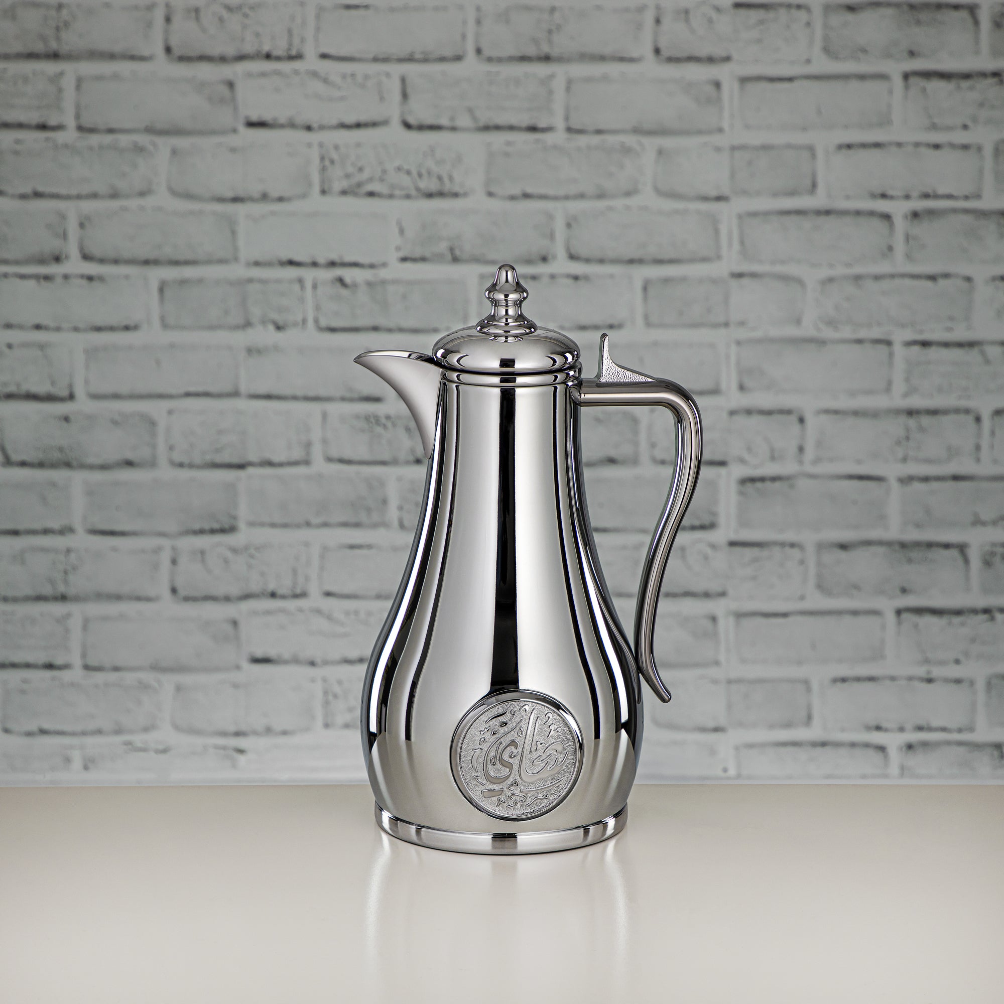 Almarjan Vacuum Flask Set, Push Button - 1L + 1L, Silver (SR-S) - Classic and Elegant