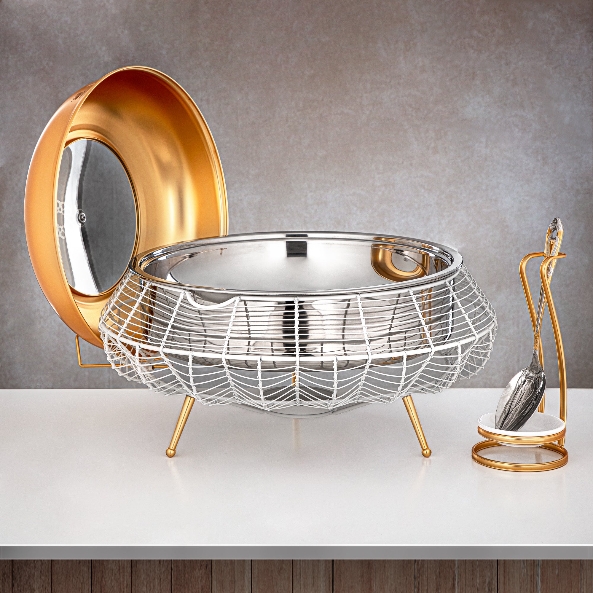 Almarjan 6500 ML Chafing Dish White & Gold - STS0013237