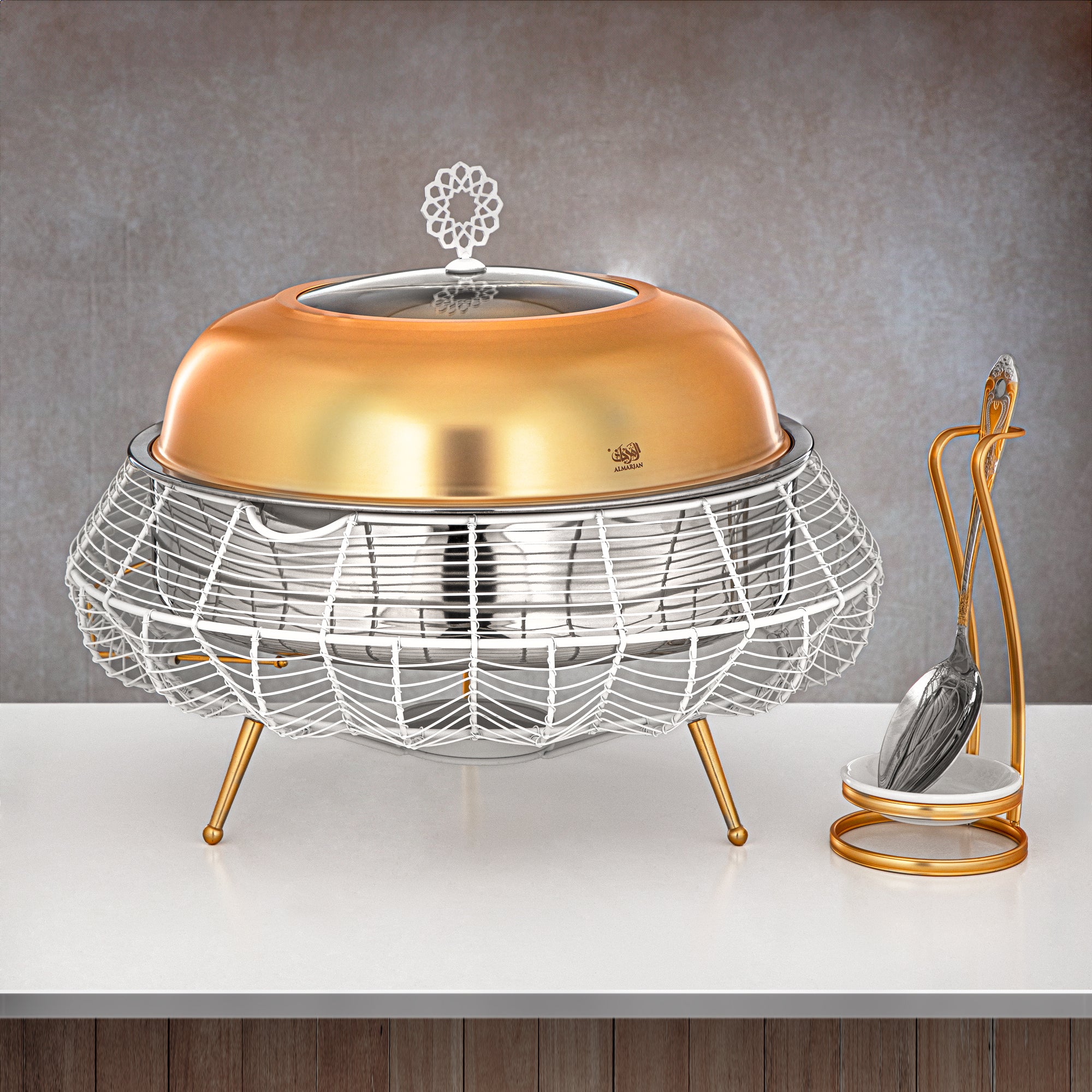 المرجان طبق تسخين 6500 مل ابيض وذهبي - STS0013237