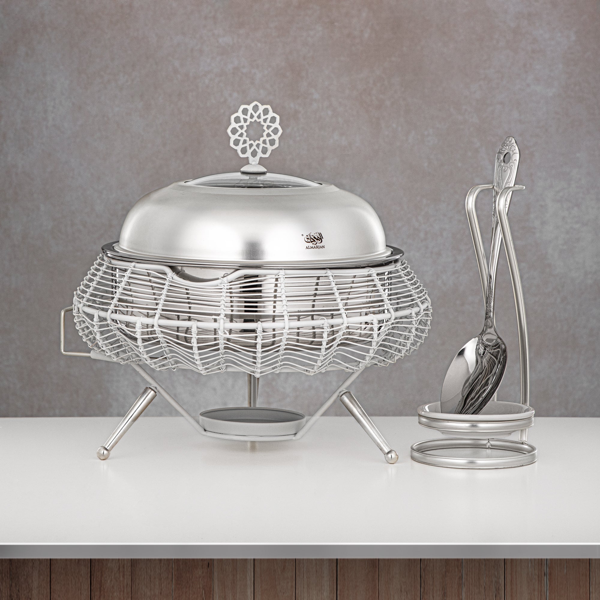 المرجان طبق تسخين 2000 مل ابيض وفضي - STS0013238