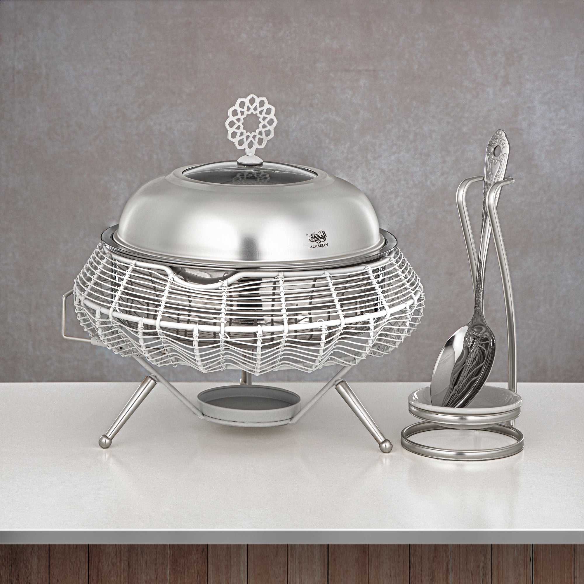 المرجان طبق تسخين 2000 مل ابيض وفضي - STS0013238