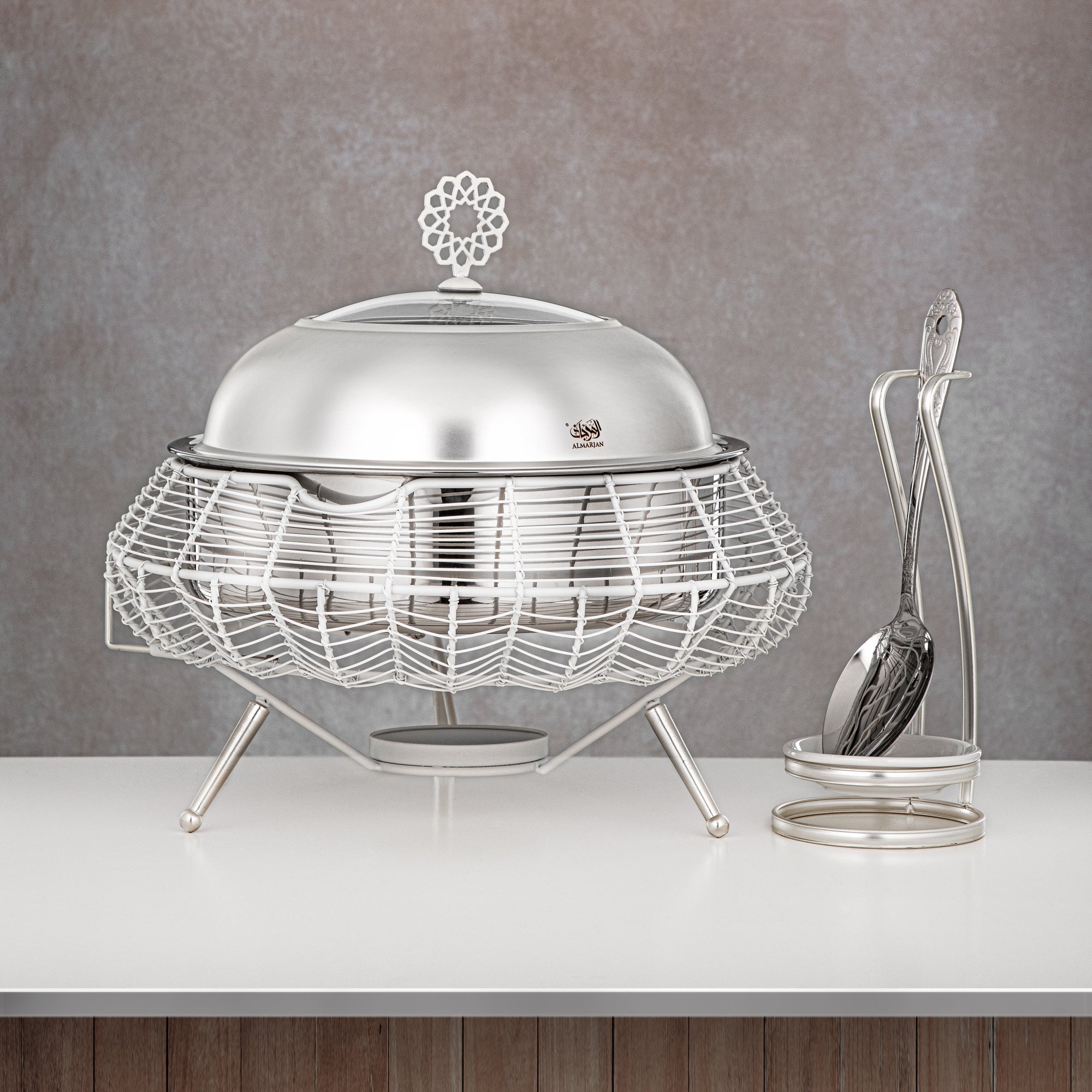 المرجان طبق تسخين 3000 مل ابيض وفضي - STS0013239