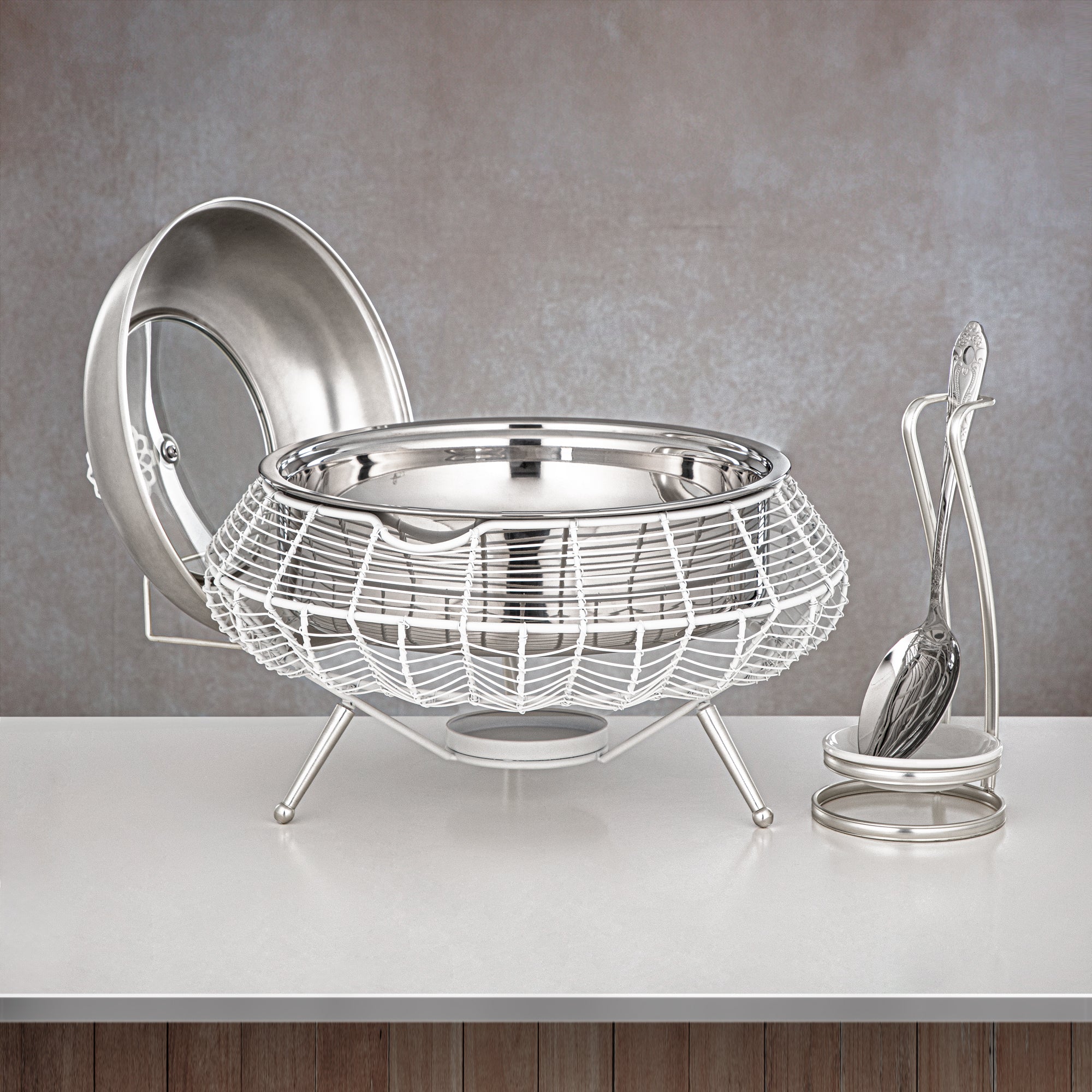 المرجان طبق تسخين 3000 مل ابيض وفضي - STS0013239