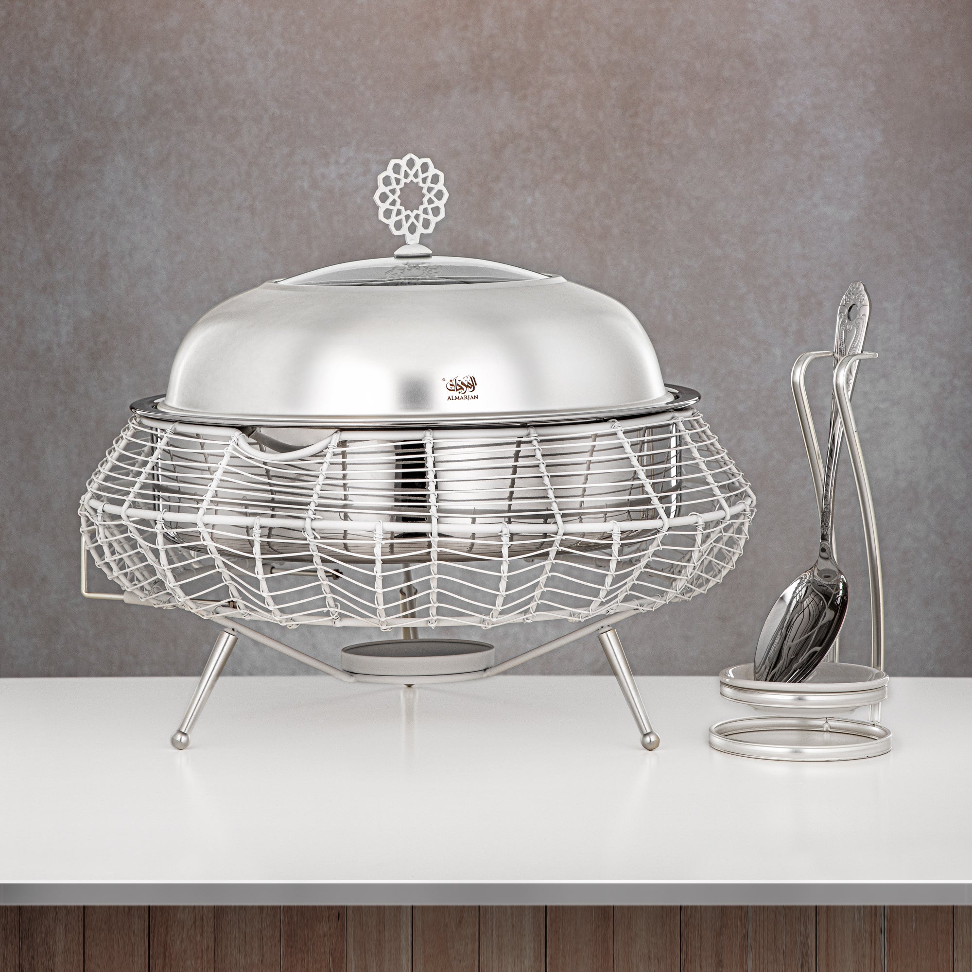 المرجان طبق تسخين 4000 مل ابيض وفضي - STS0013240