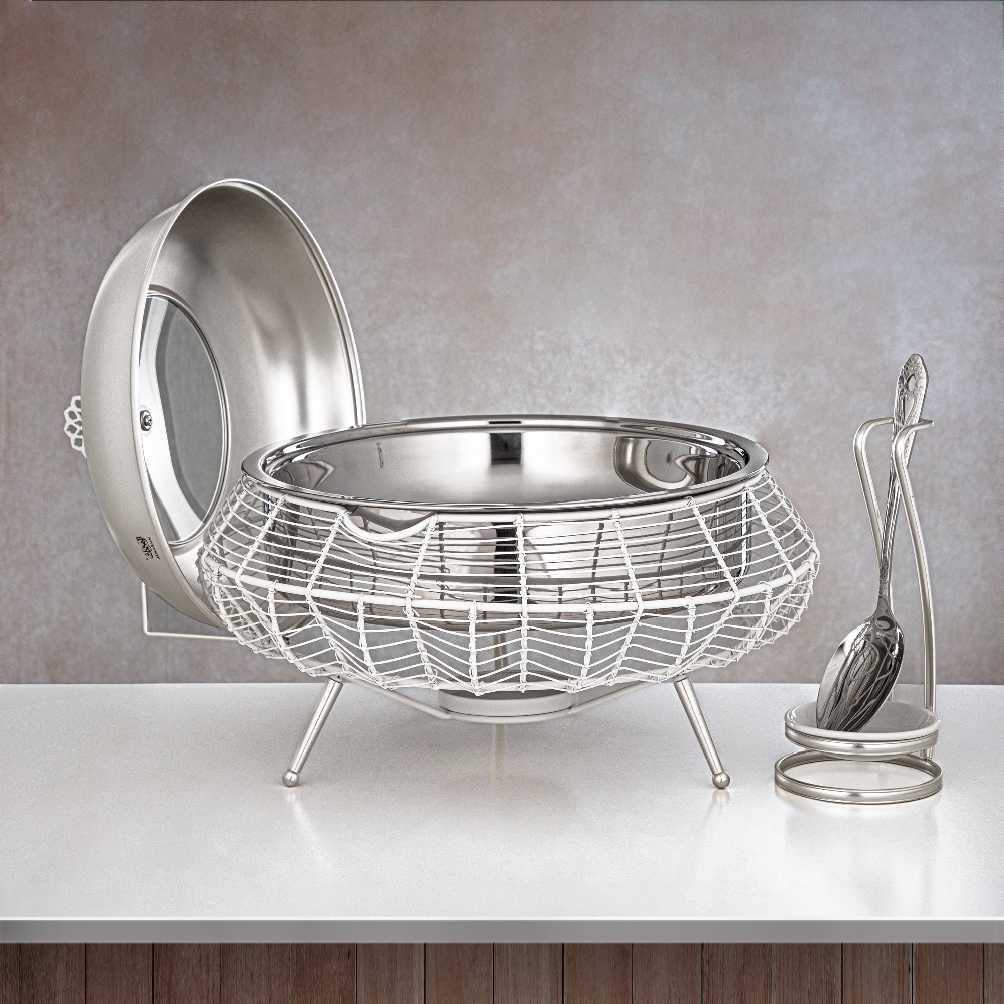 المرجان طبق تسخين 4000 مل ابيض وفضي - STS0013240