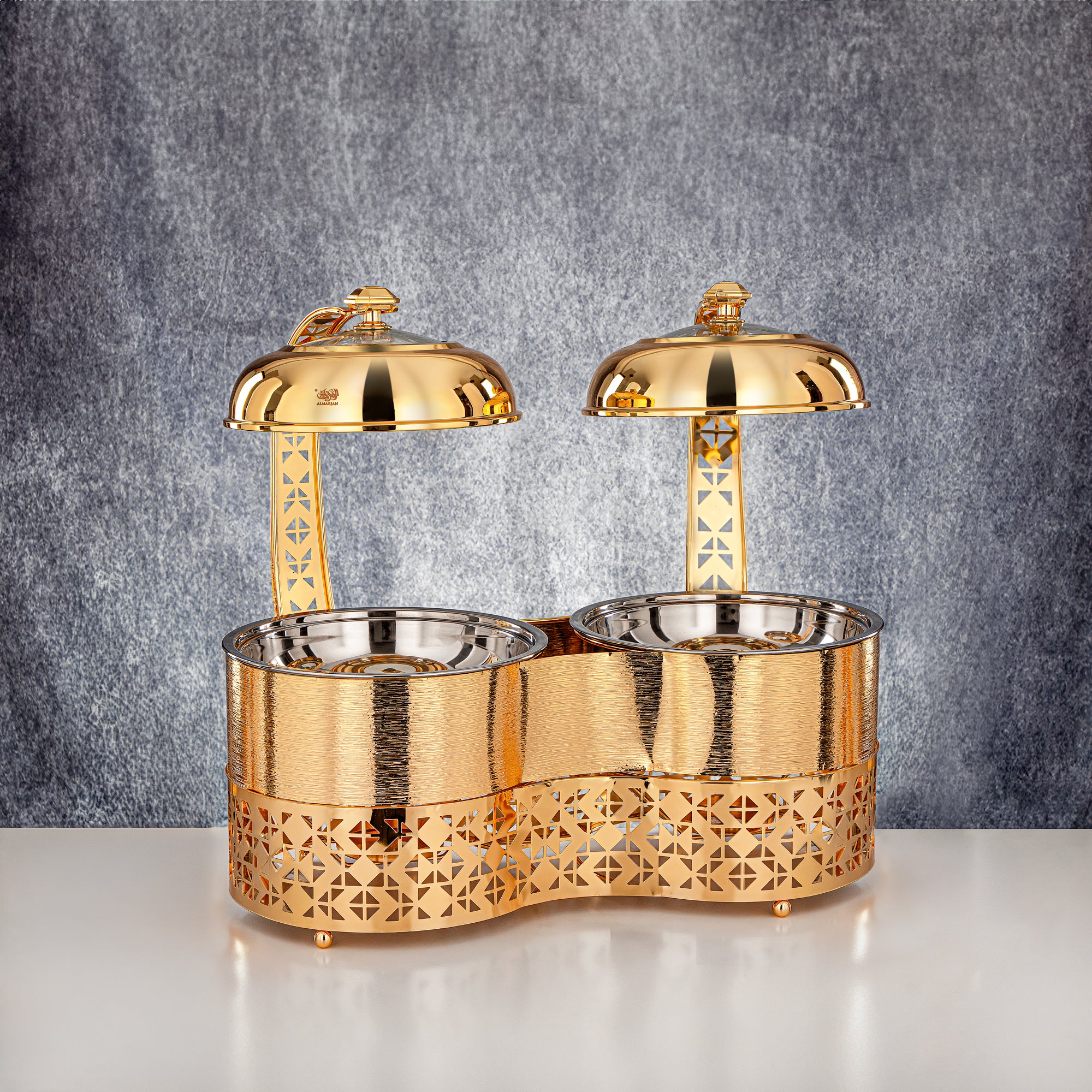 المرقجان 2000 مل + 2000 مل طبق تدفئة مزدوج ذهبي - STS0013344