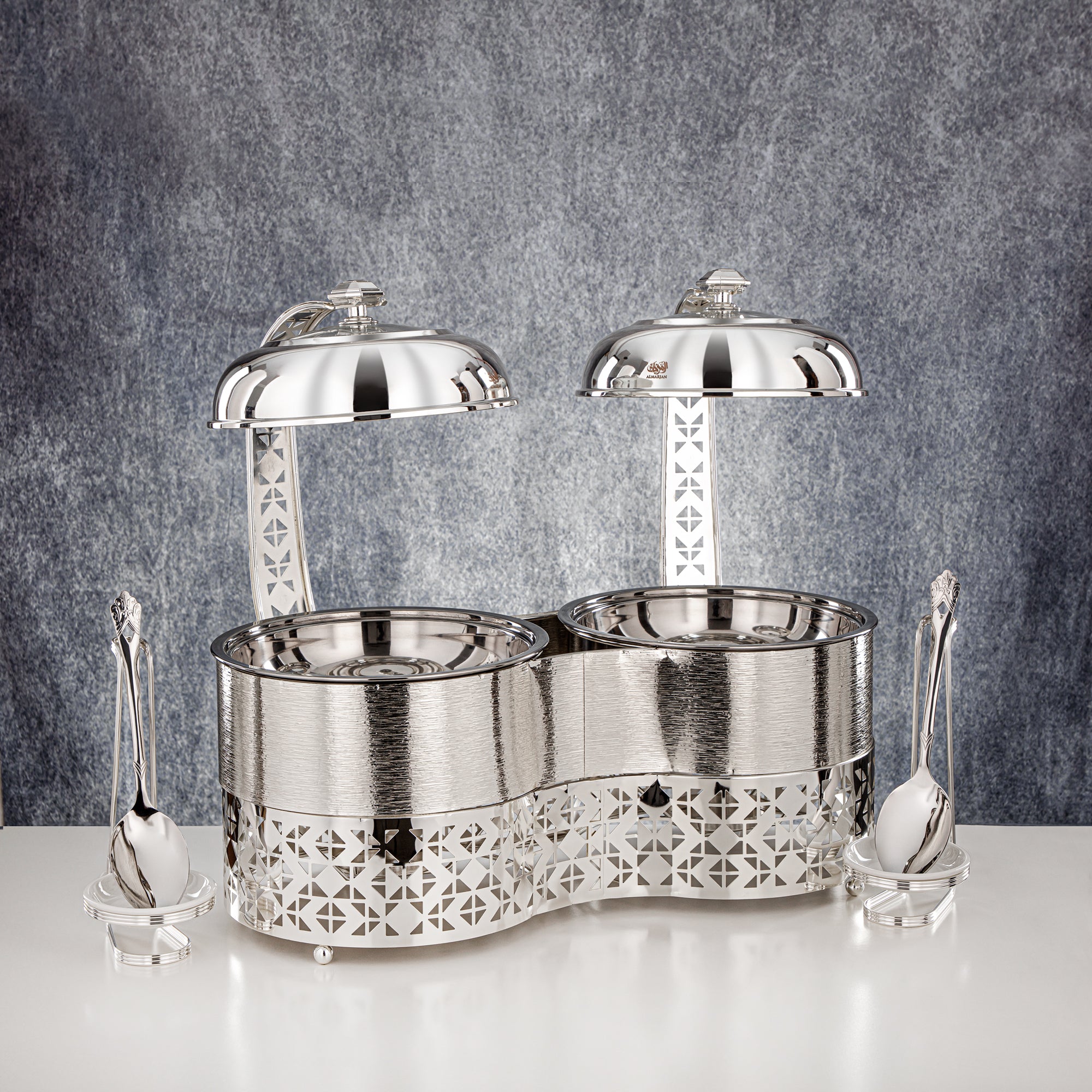 المرجان 2000 مل + 2000 مل طبق تسخين مزدوج فضي - STS0013345