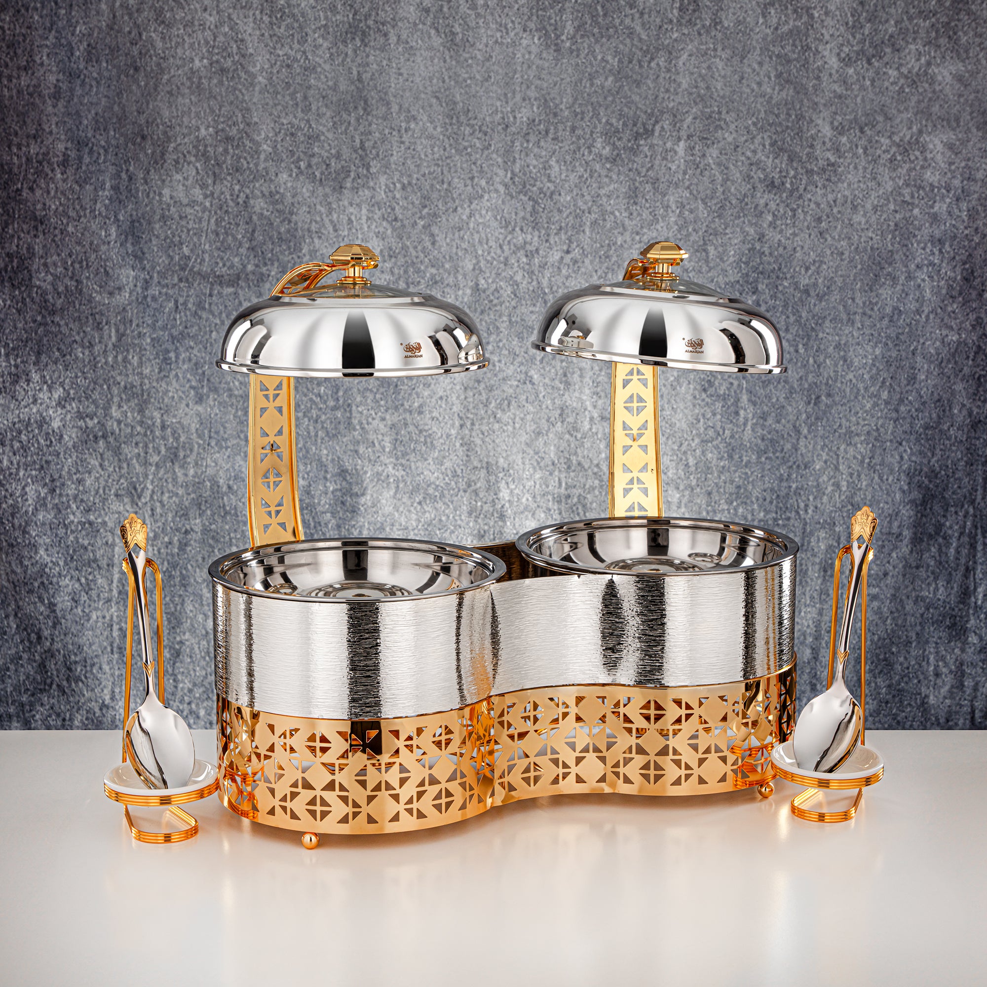 Almarjan 2000 ML + 2000 ML Double Chafing Dish Silver & Gold - STS0013346