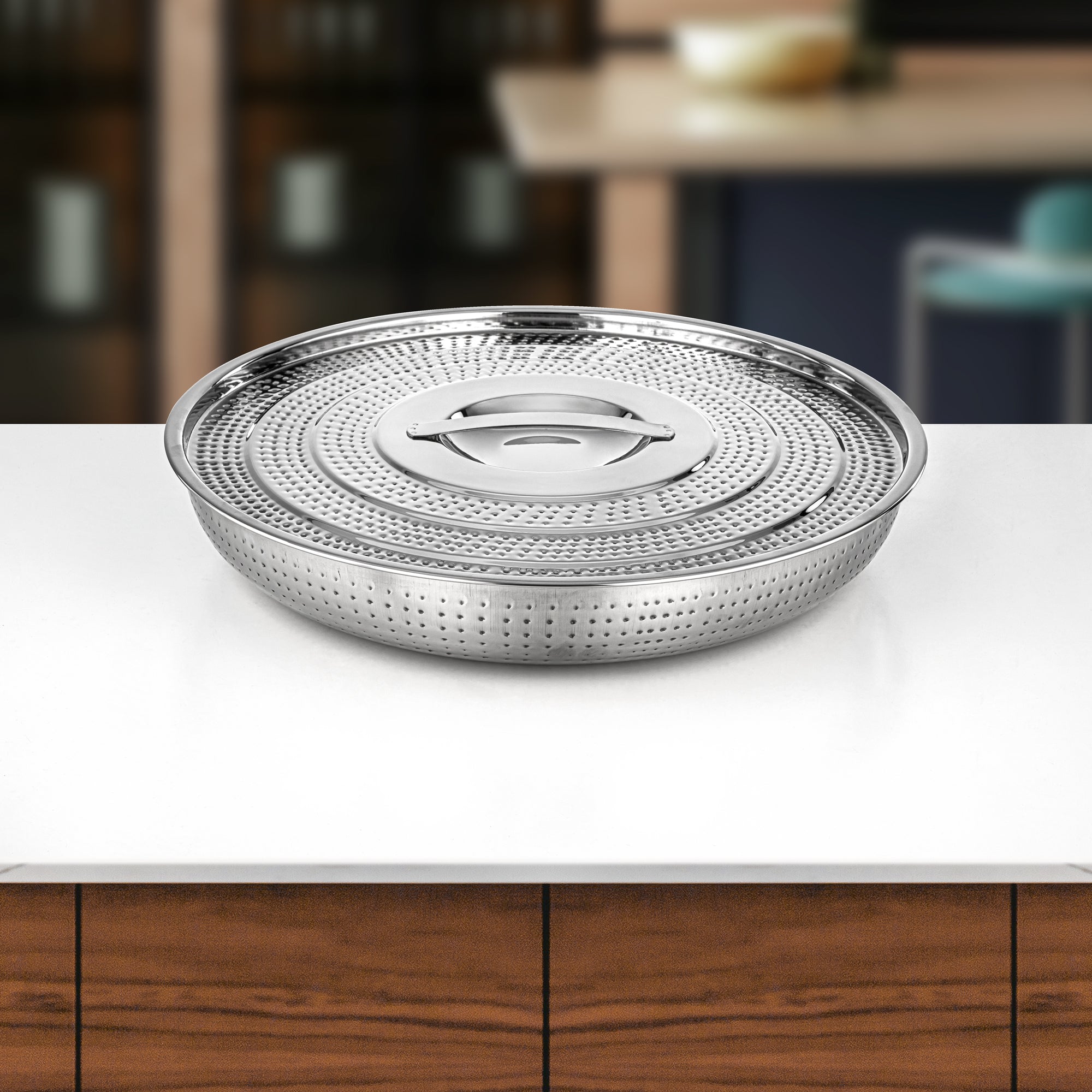 صينية خبز المرجان مع غطاء ستانلس ستيل بتشطيب مطروق ولامع 41 سم (H24M2) – أدوات تقديم الإفطار | رمضان والتجمعات