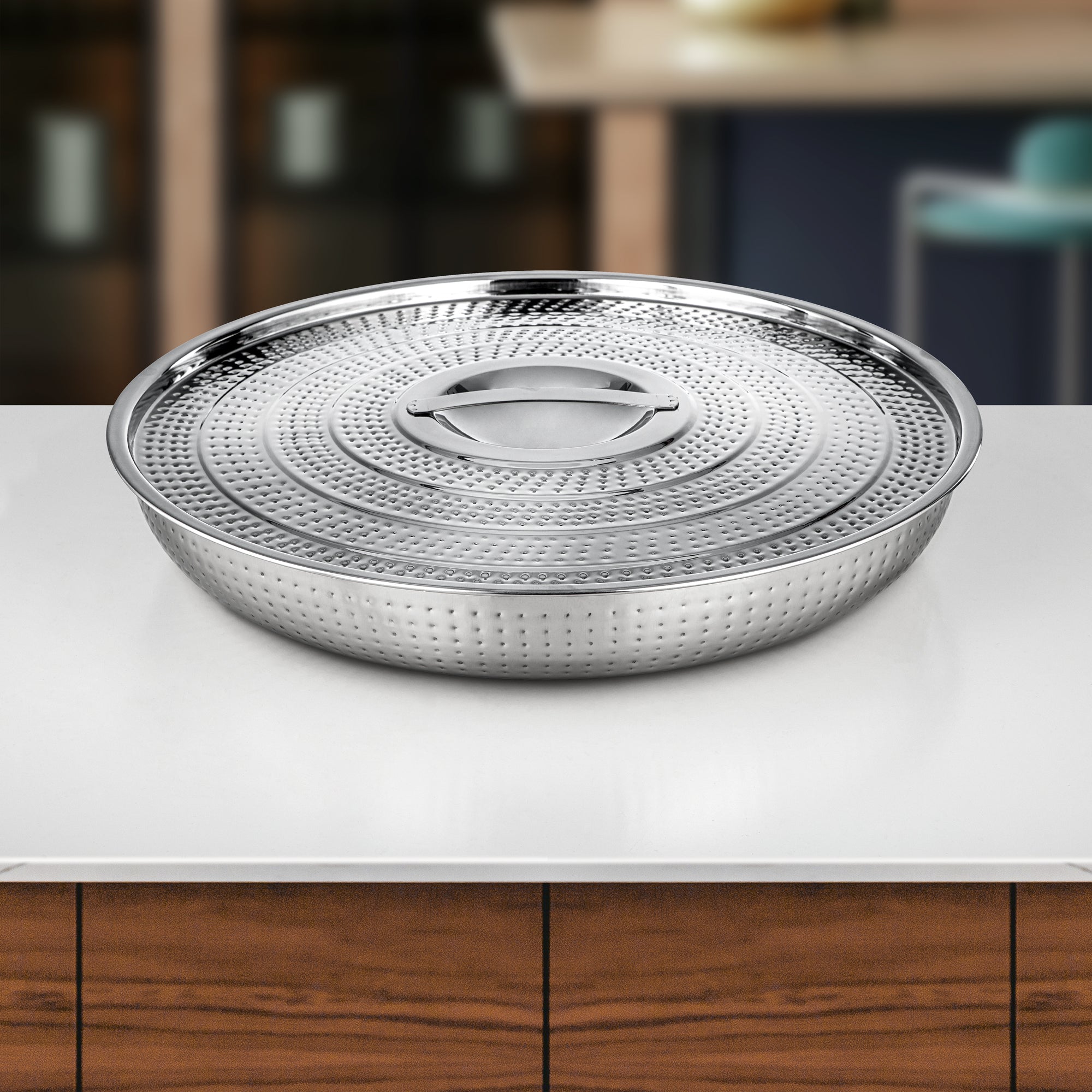 صينية خبز المرجان مع غطاء ستانلس ستيل بتشطيب مطروق ولامع 45 سم (H24M2) – أدوات تقديم الإفطار | رمضان والتجمعات