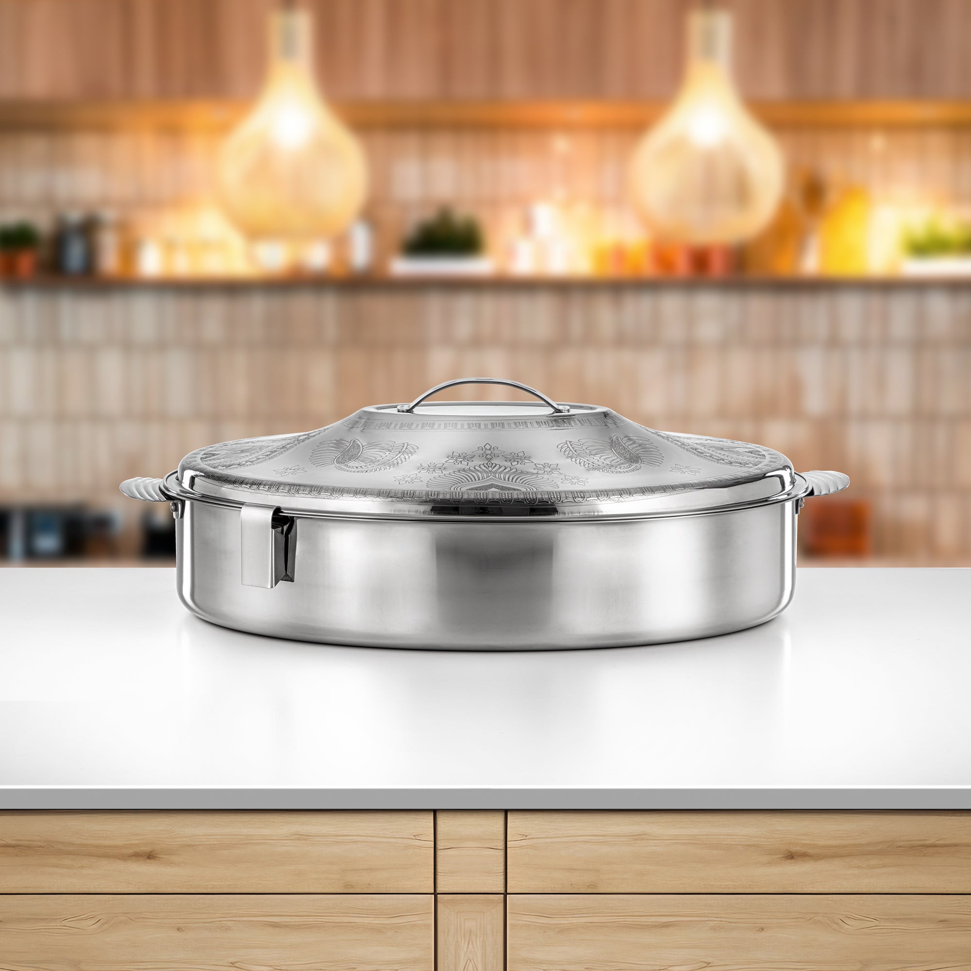 Almarjan Hot Pot Set Stainless Steel 40cm + 50cm + 60cm (H24E17) – Mandi Collection | Elegant Serving for Ramadan & Gatherings