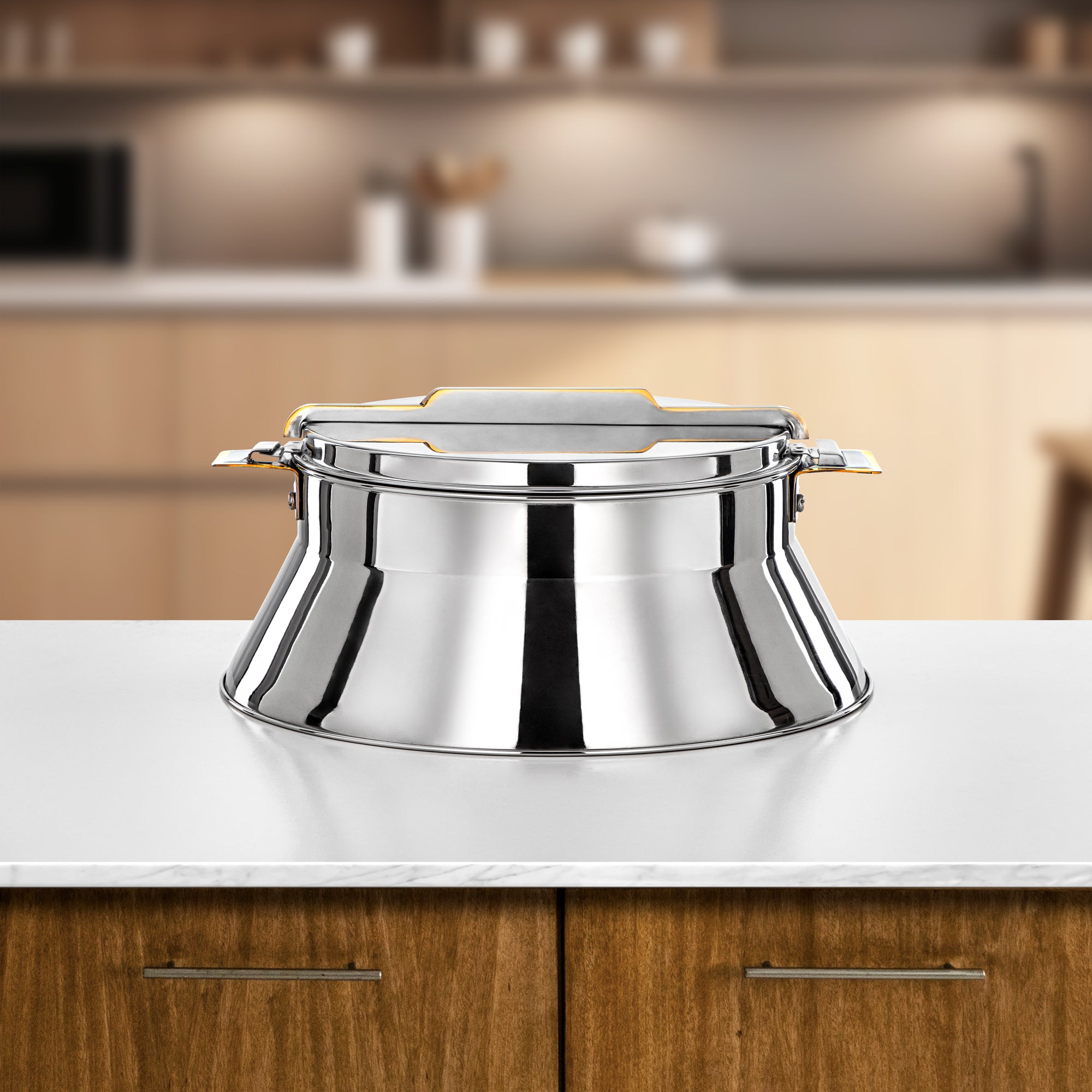 Almarjan Hot Pot Stainless Steel, 25CM (3000ML), Silver & Gold (H25PG8) - Dalal Collection