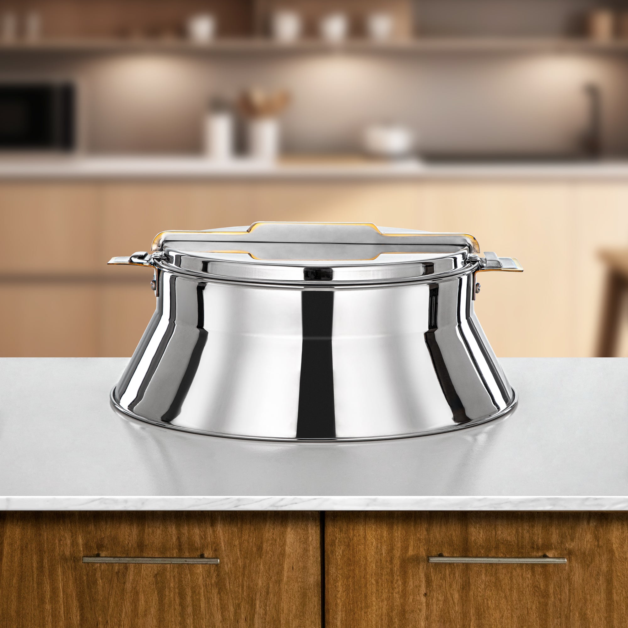 Almarjan Hot Pot Stainless Steel, 30CM (4000ML), Silver & Gold (H25PG8) - Dalal Collection