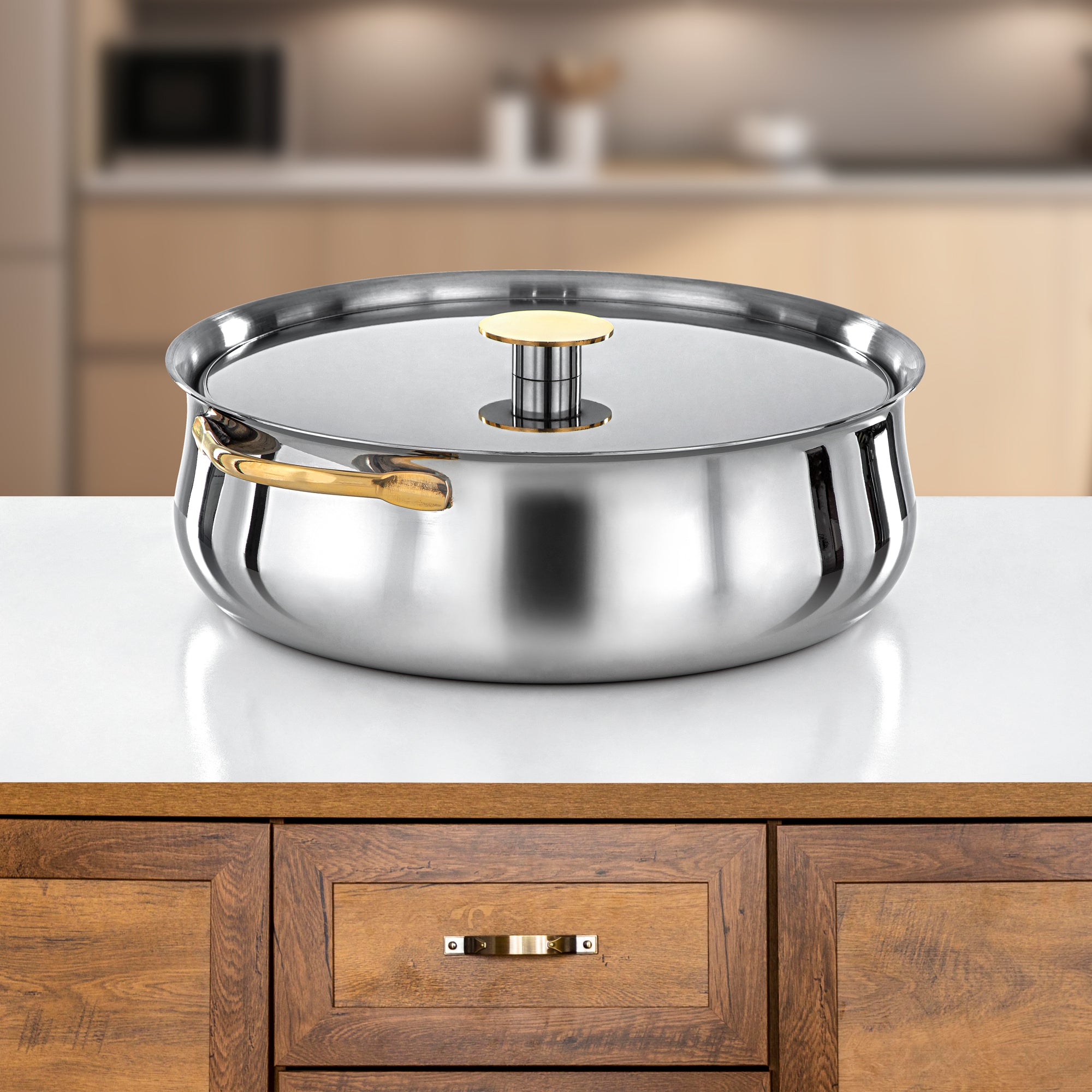 Almarjan Hot Pot Stainless Steel, 35CM (6000ML), Silver & Gold (H25PG15) - Jawaher Collection