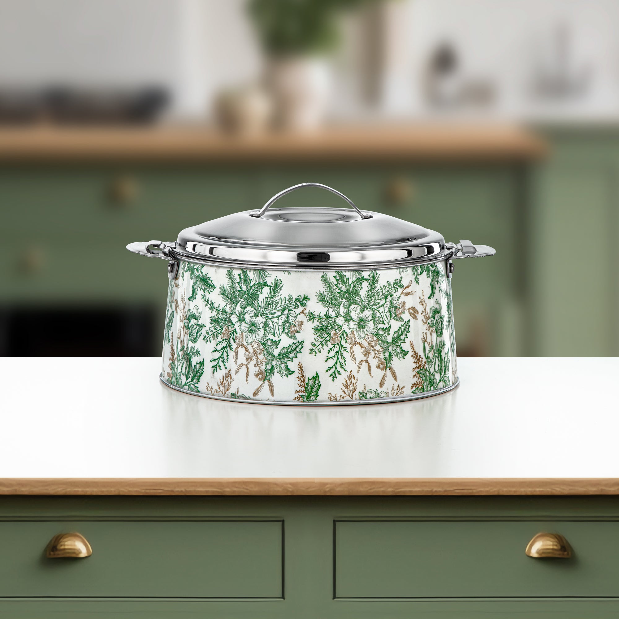 Almarjan Hot Pot Set Stainless Steel Floral Design 3000ml + 4000ml + 6000ml (H25SHF3) – Fonon Collection | Elegant Serving for Ramadan & Gatherings