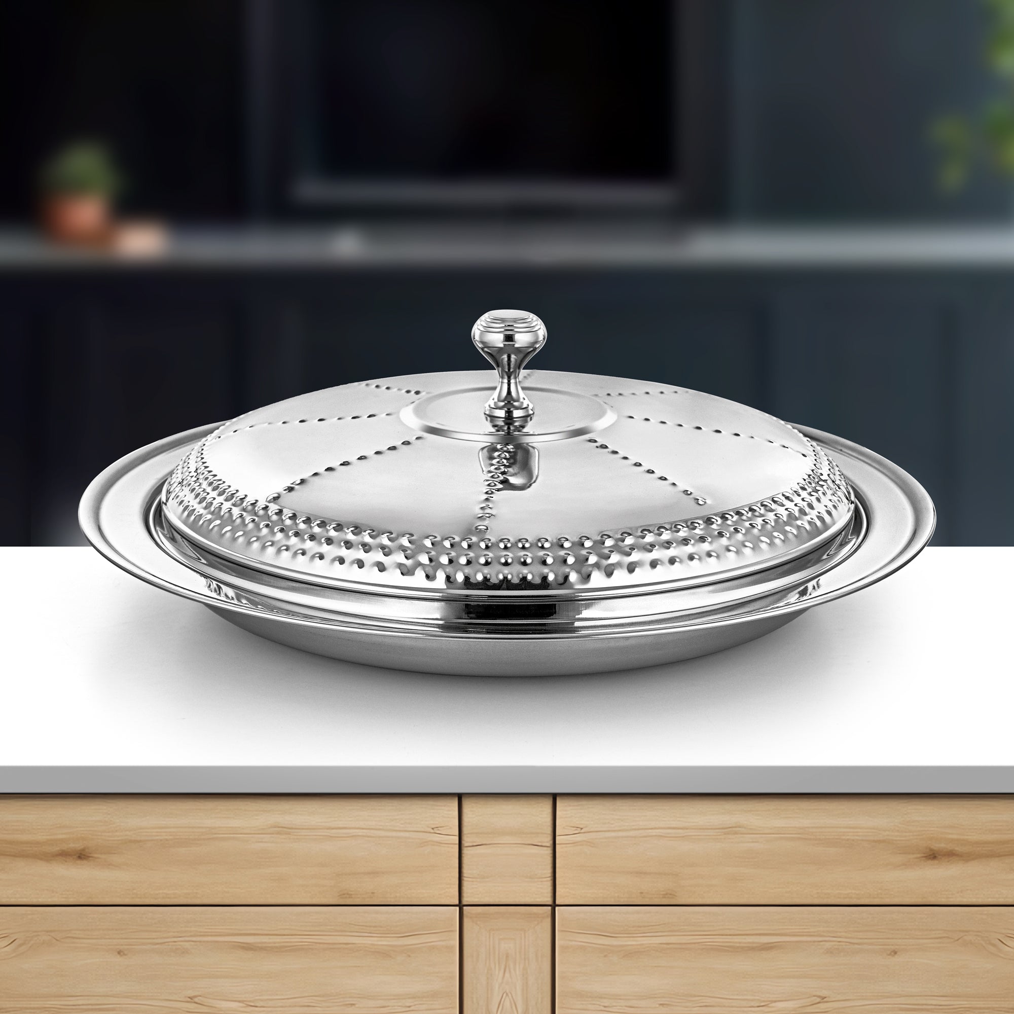 صينية المرجان مع غطاء 60 سم فضي