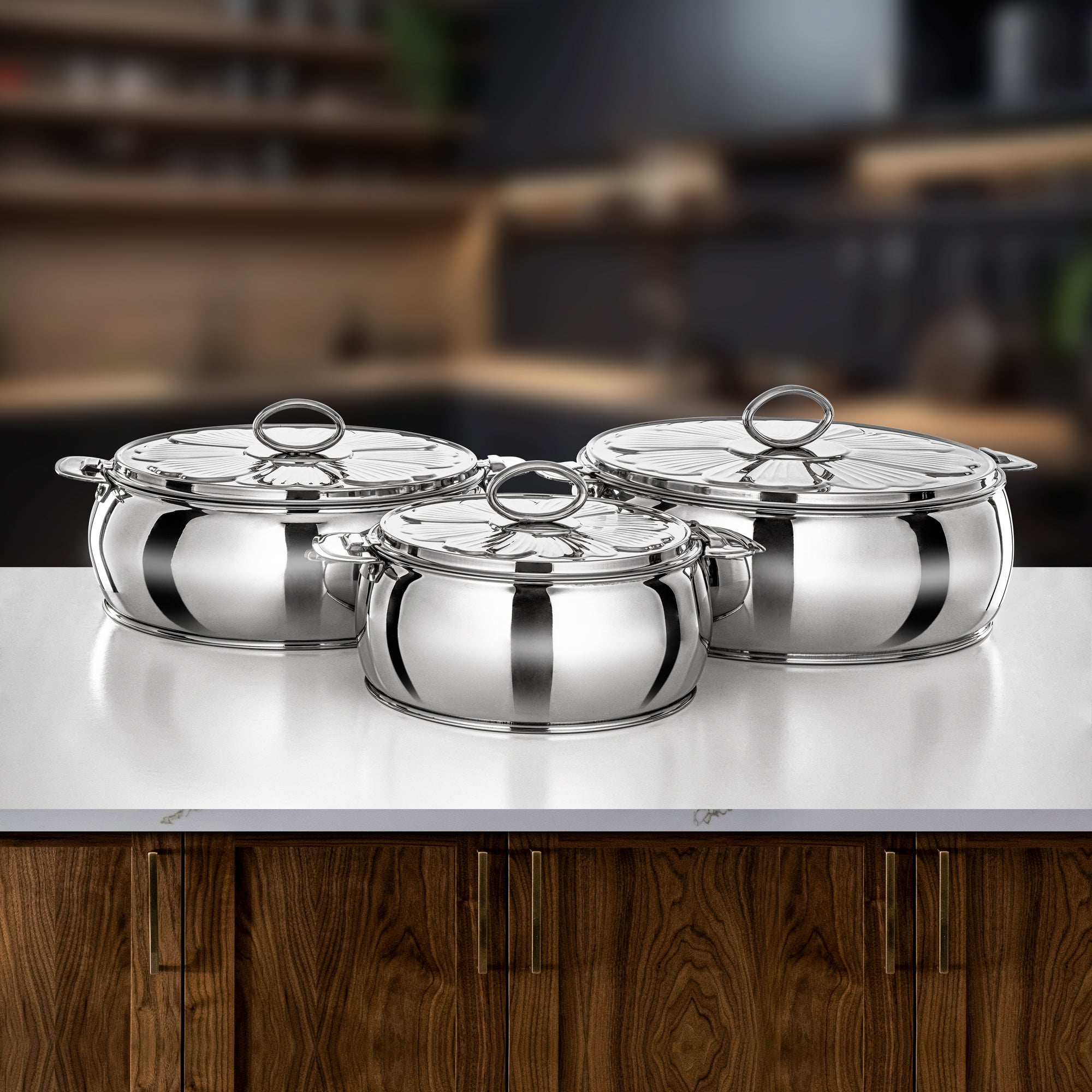 Almarjan Salma Hot Pot Set 3 Pieces Silver Mirror Finish