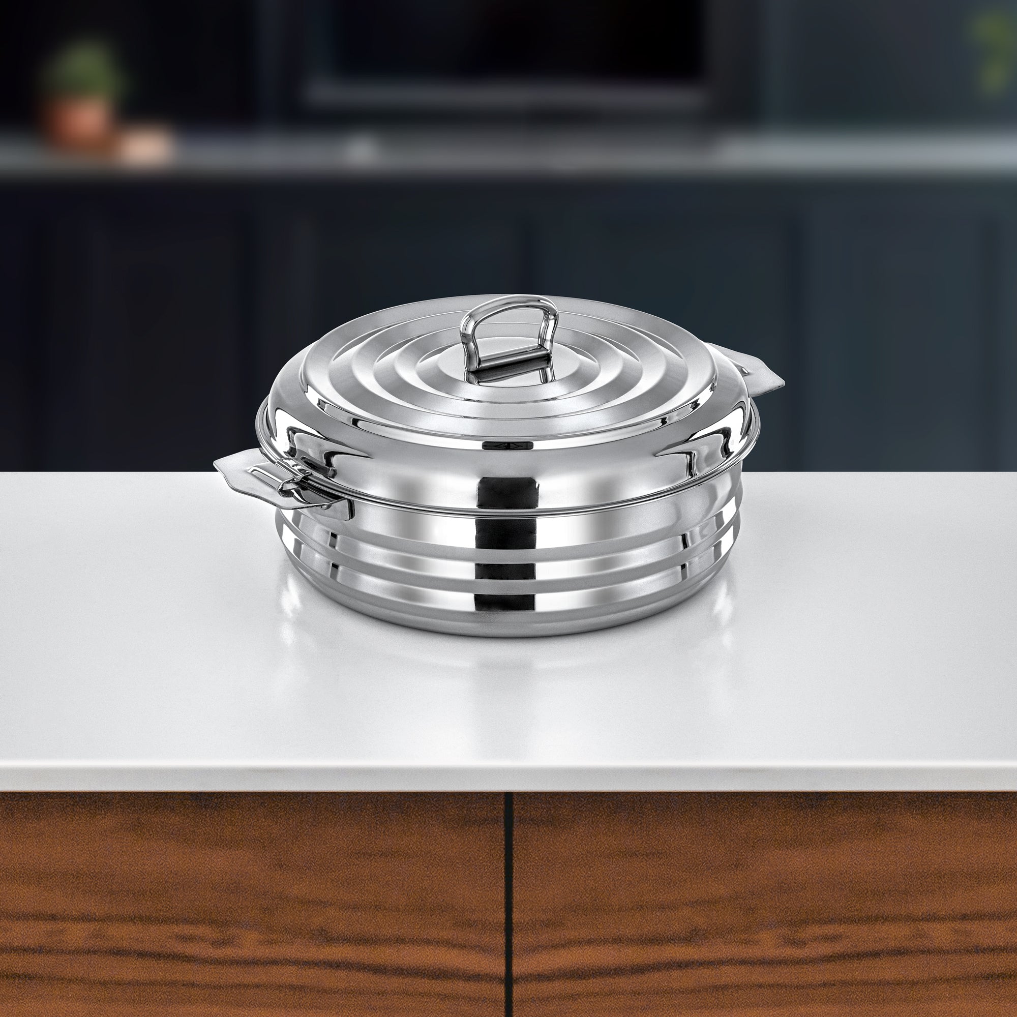 Almarjan Hanan Stainless Steel Hot Pot Set 25cm 30cm 35cm Silver Mirror Finish Insulated STS0293741