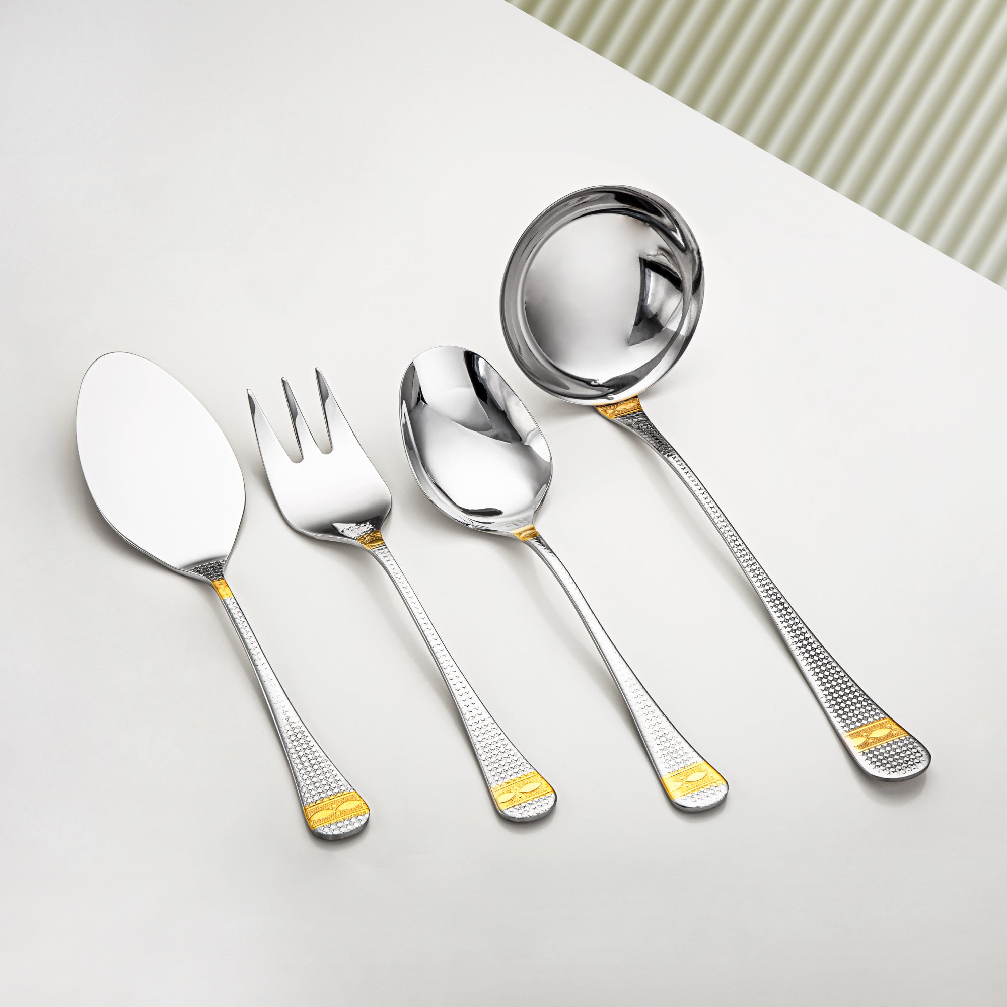 Almarjan 78 Pieces Pedra Collection Stainless Steel Cutlery Set Silver & Gold - STS2051278