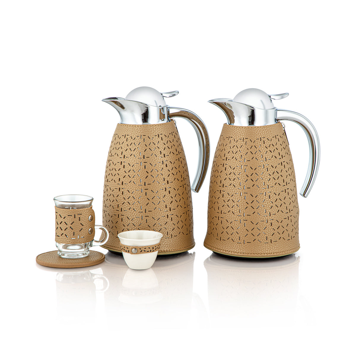 طقم المرجان للشاي والقهوة من التشكيلة الجلدية 21 قطعة - ذهبي وفضي - TRHL-5