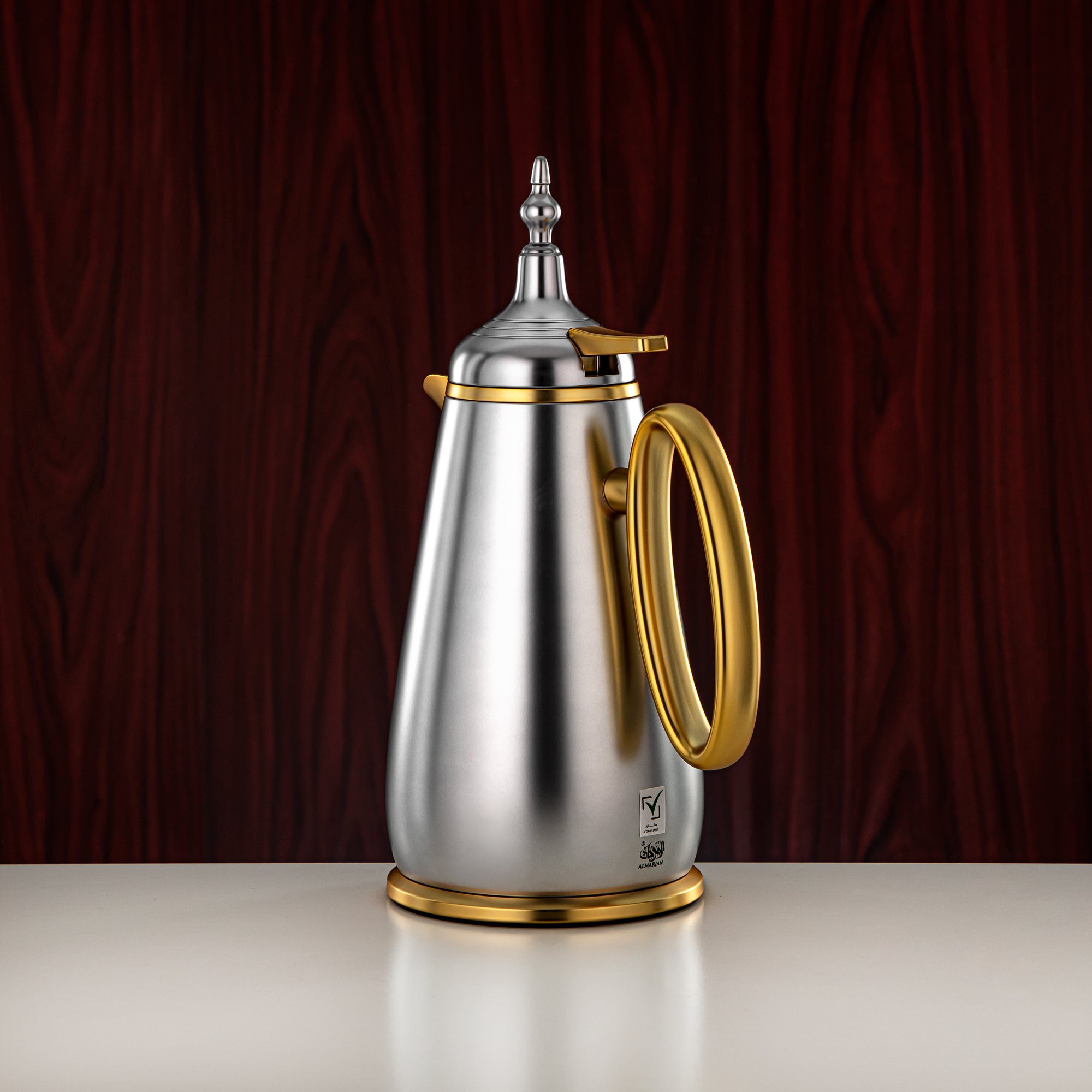 Almarjan Vacuum Flask Set Push Button ABS Matt Silver & Matt Gold 0.7L + 1L (UOP-A0700/B1000E23E22) - Classic Vacuum Flask