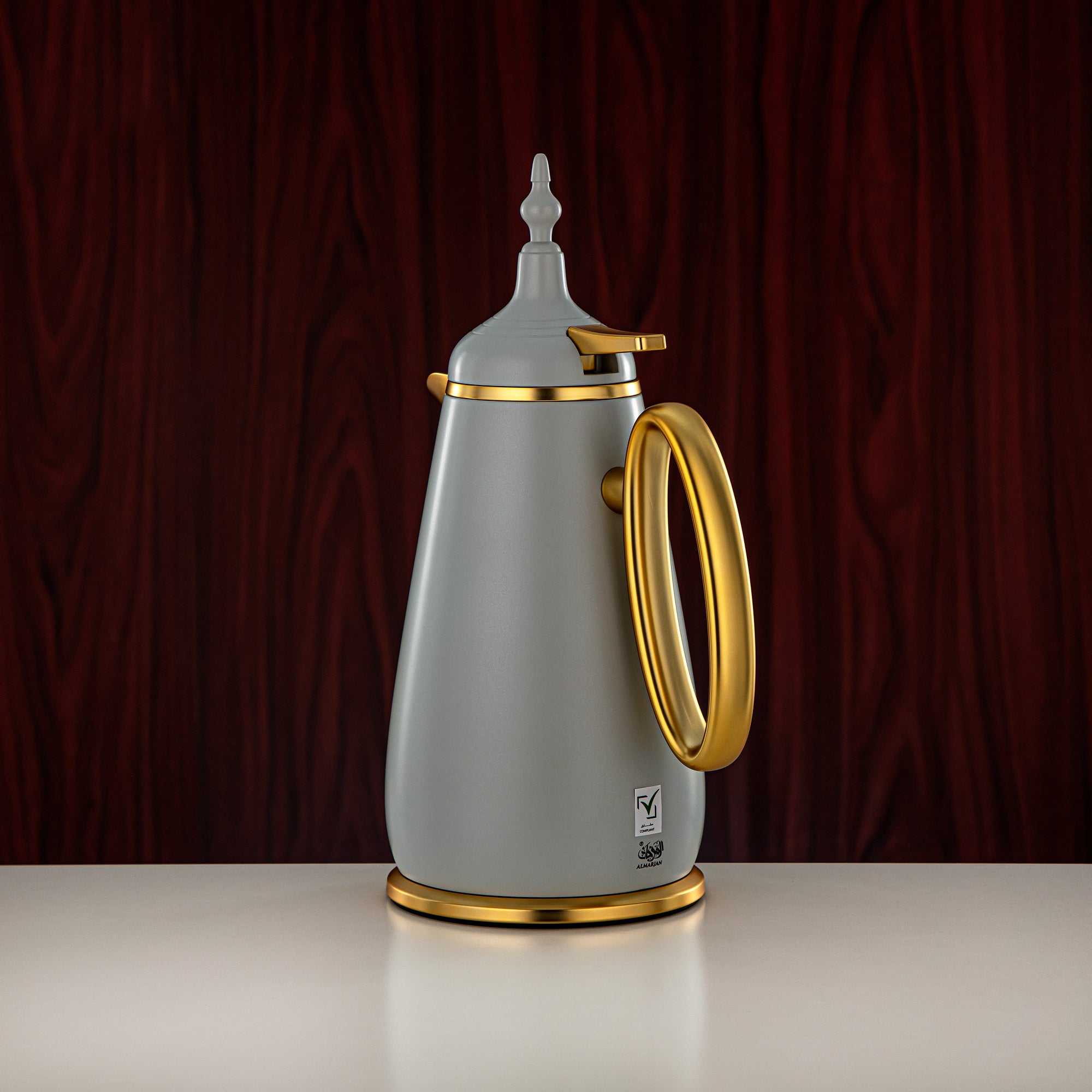 ألمرجان طقم ترامس زر ضغط ABS رمادي غير لامع وذهبي غير لامع 0.7 لتر + 1 لتر (UOP-A0700/B1000Q265YZE22) - كلاسيكي ترمس