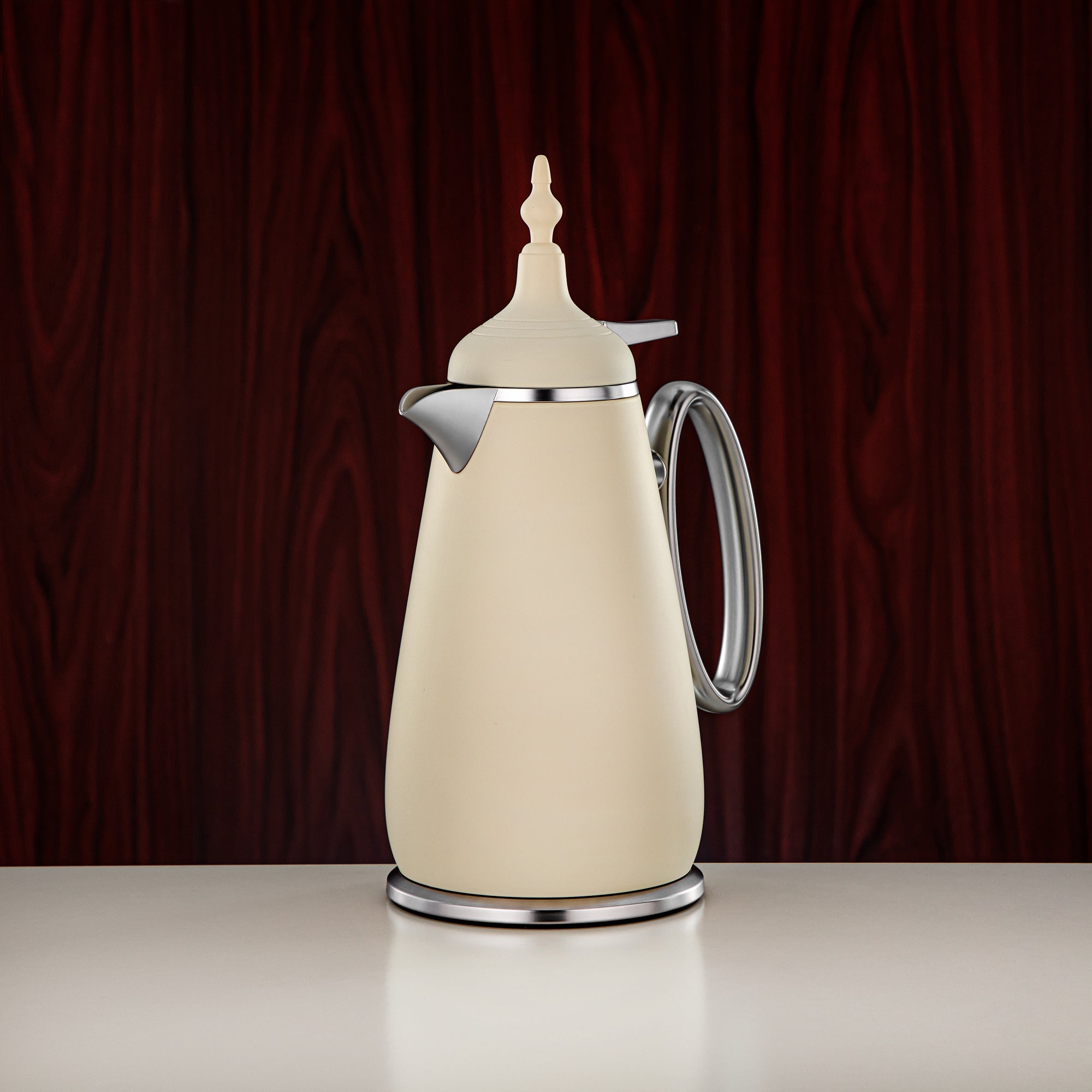 ألمرجان طقم ترامس زر ضغط ABS بيج غير لامع وفضي غير لامع 0.7 لتر + 1 لتر (UOP-A0700/B1000Q305YE23) - كلاسيكي ترمس