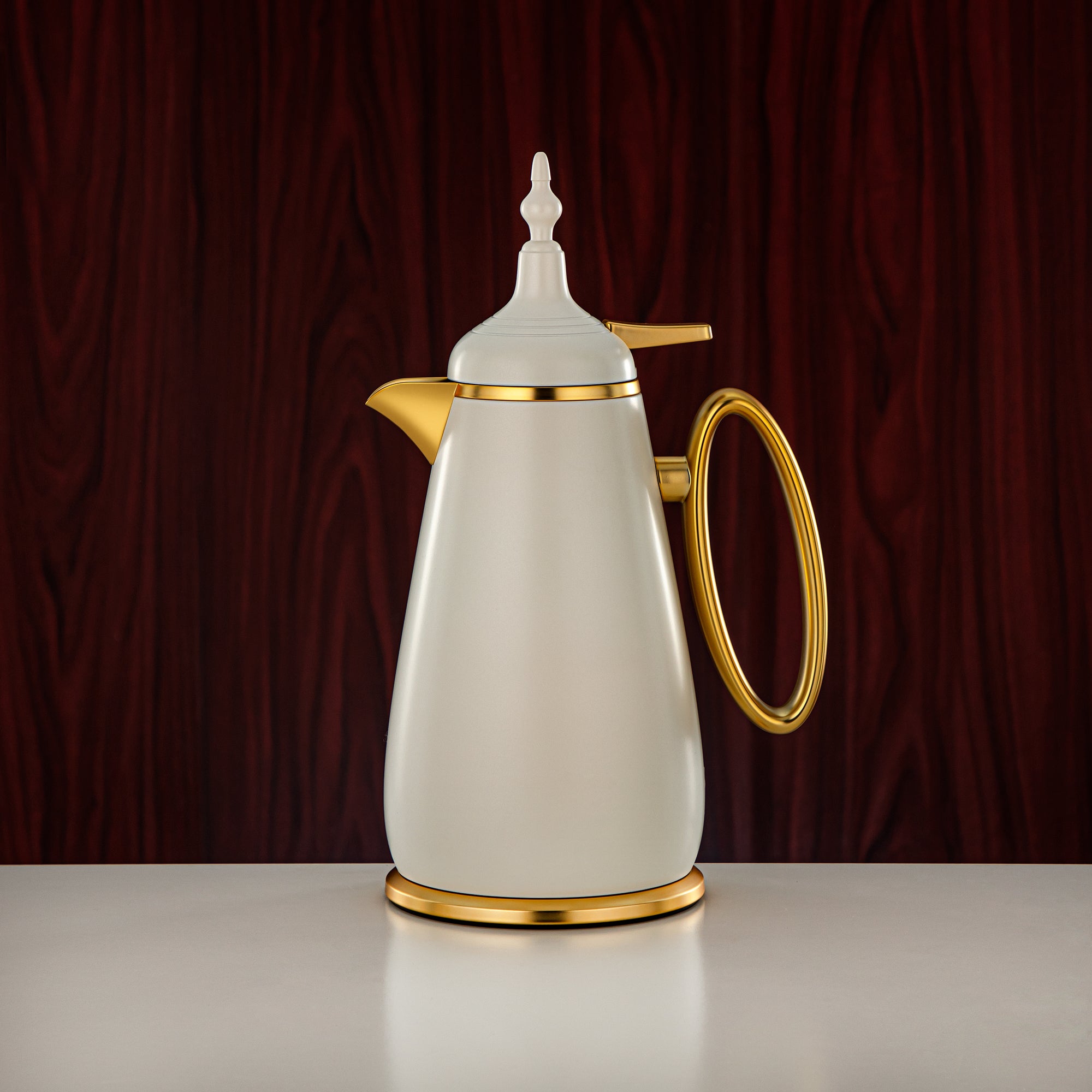 Almarjan Vacuum Flask Set Push Button ABS Matt White & Matt Gold 0.7L + 1L (UOP-A0700/B1000Q330YZE22) - Classic Vacuum Flask