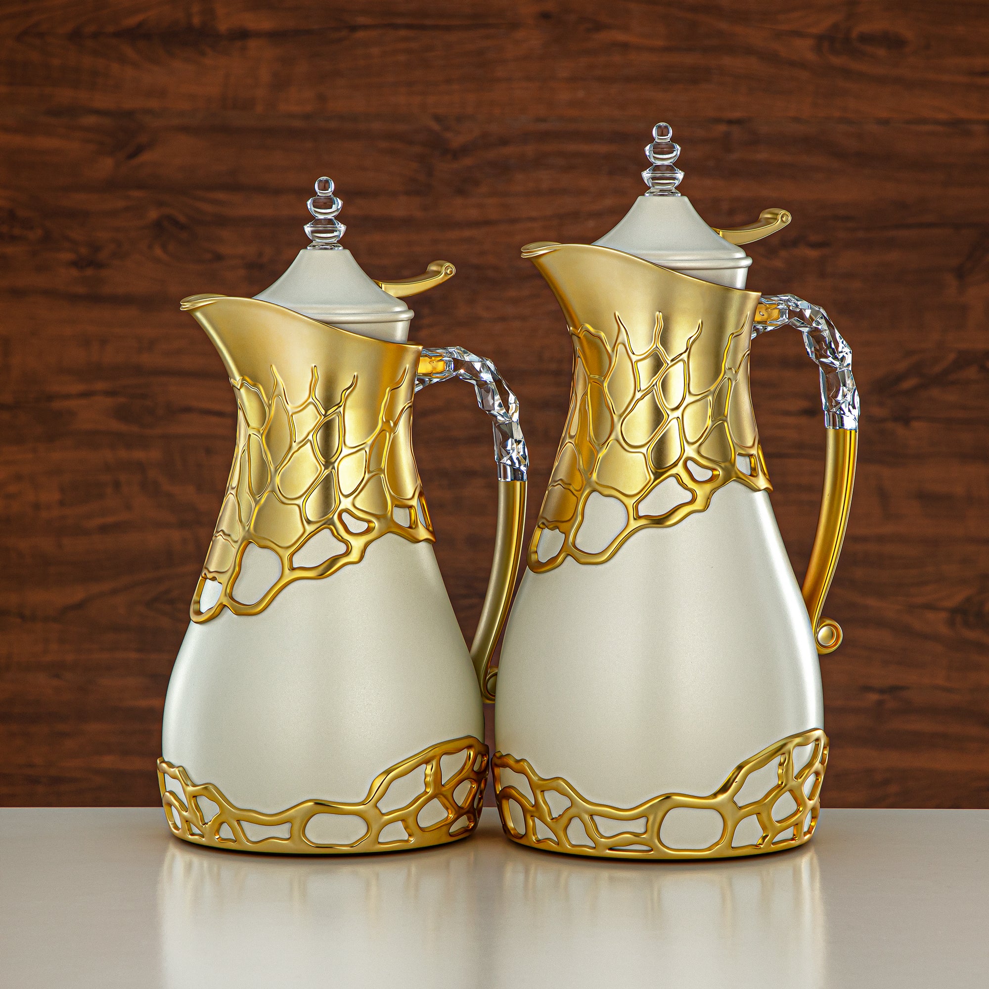 طقم ترامس المرجان بجسم معدني 0.7 لتر و1 لتر بمقبض ABS وأكريليك (VBC-0700/1000 Q330YZE22) – عاجي وذهبي مطفي لتقديم الشاي والقهوة