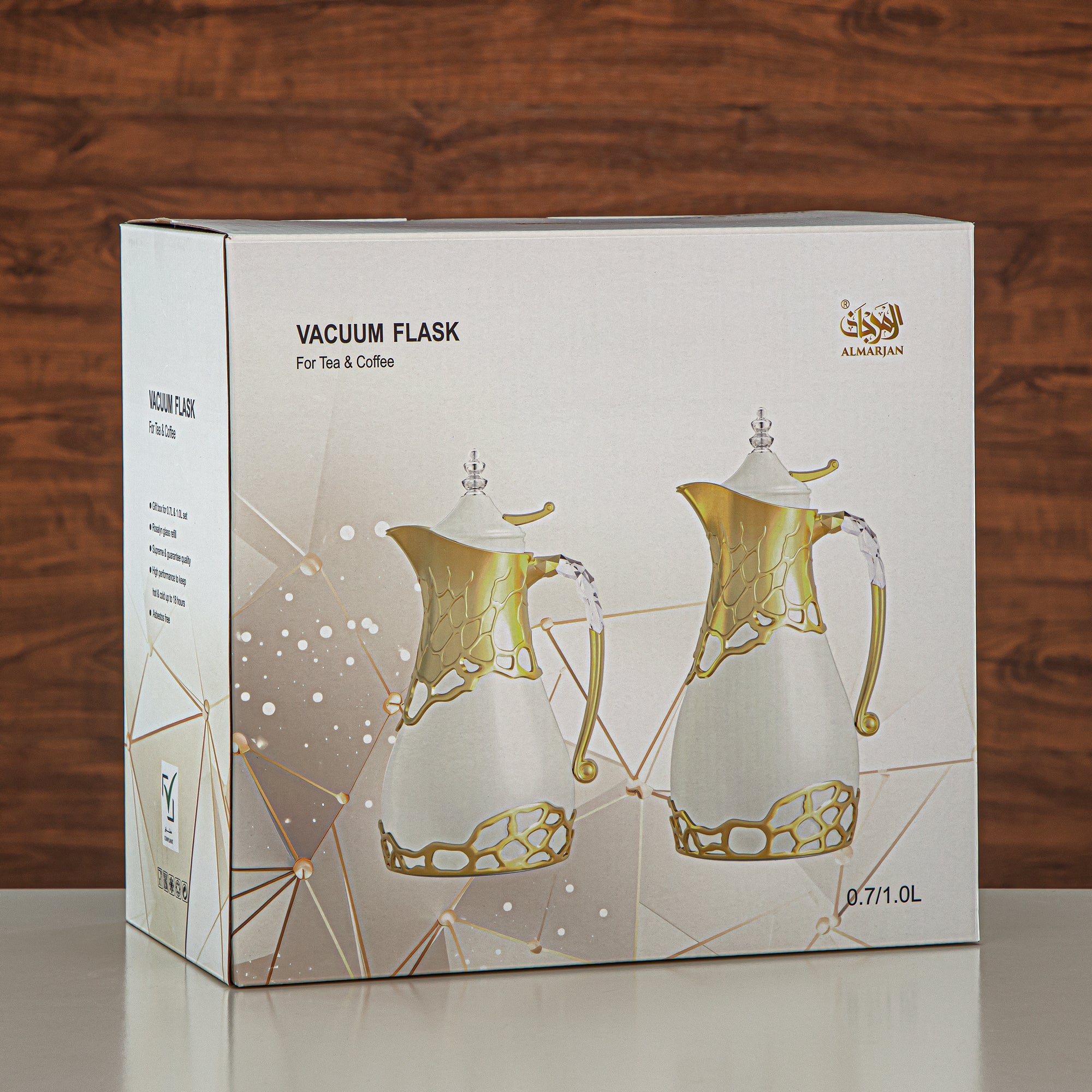 طقم ترامس المرجان بجسم معدني 0.7 لتر و1 لتر بمقبض ABS وأكريليك (VBC-0700/1000 CE22) – فضي وذهبي مطفي لتقديم الشاي والقهوة