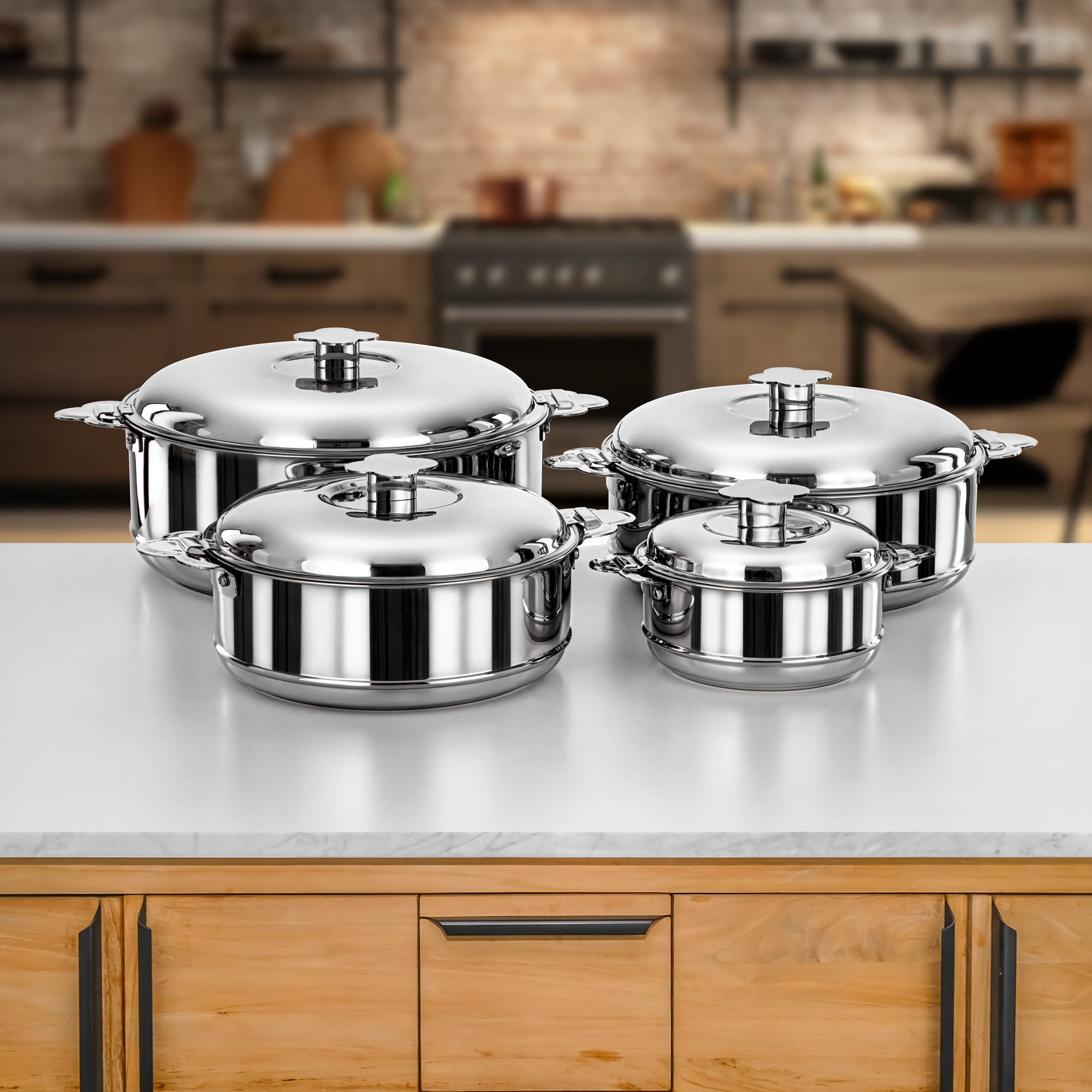 Almarjan Hot Pot Set Stainless Steel Silver 1000/2500/3500/5000ML 4 Pieces (H25P1-SET) – VIDA Collection for Ramadan Gatherings