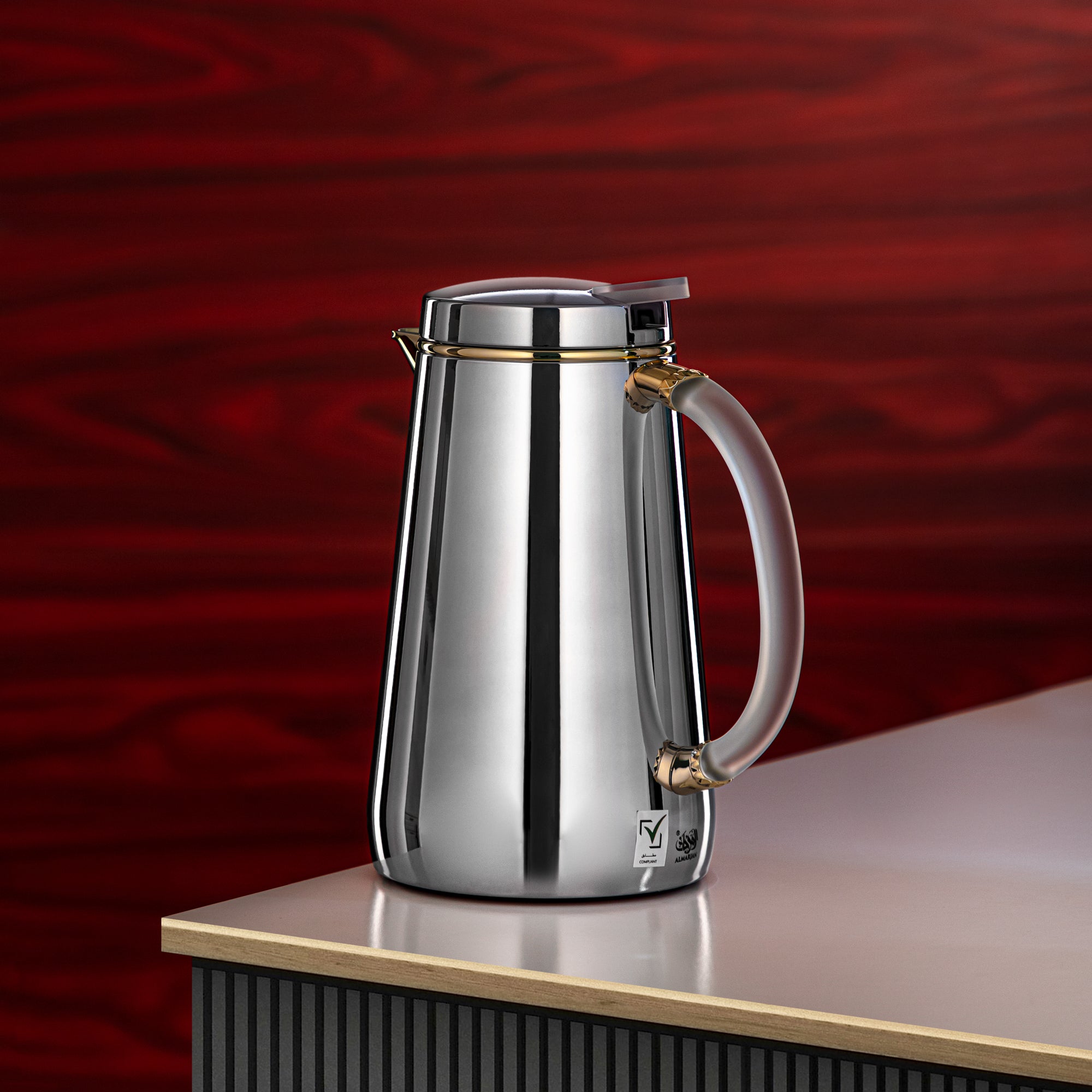 ترمس المرجان معدني 0.5 لتر فضي مع صنبور ذهبي ومقبض فروست (VOP-500 CC95Y15) – تقديم أنيق | رمضان و التجمعات