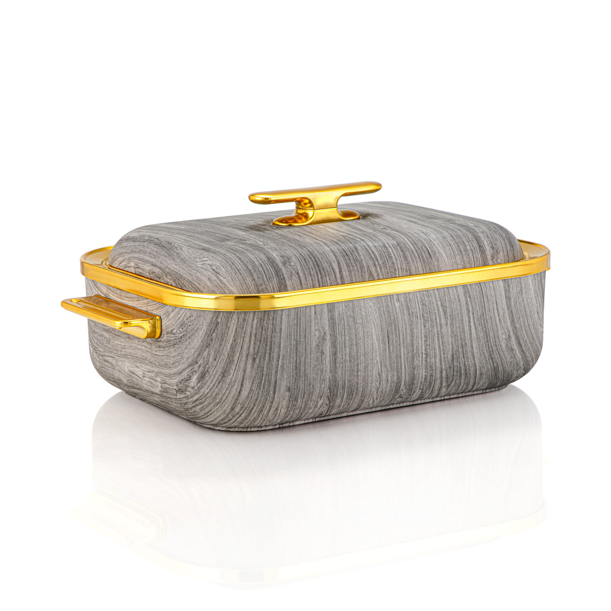 Almarjan 4 Liter Rectangle Plastic Hot Pot Grey Wood & Gold - HP03-400 Wooden Grey Gold