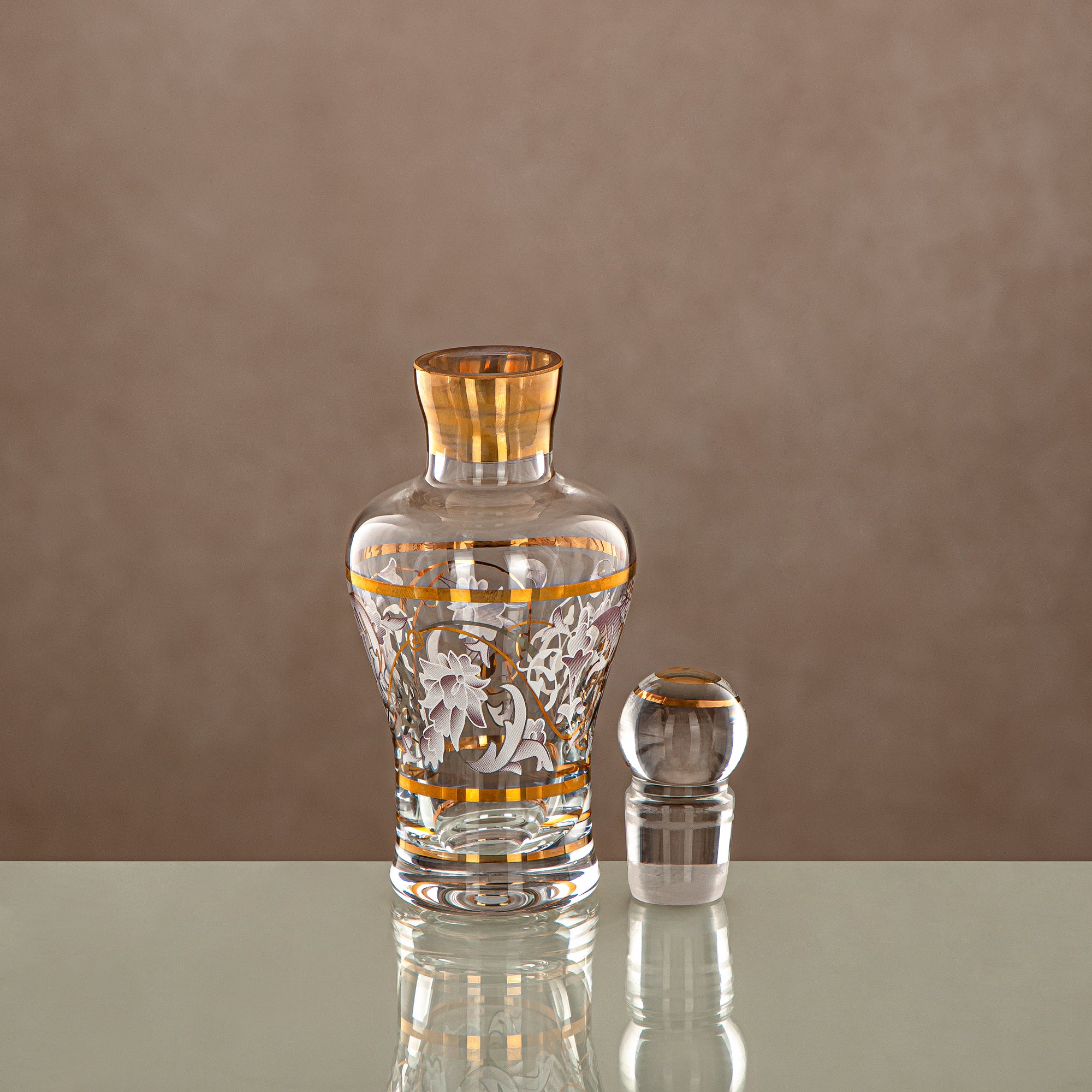 Almarjan Perfume Bottle 12.5 Tola, Glass, Clear & Golden Pattern (0865P-ZQDL) - Dehn Oud Bottle