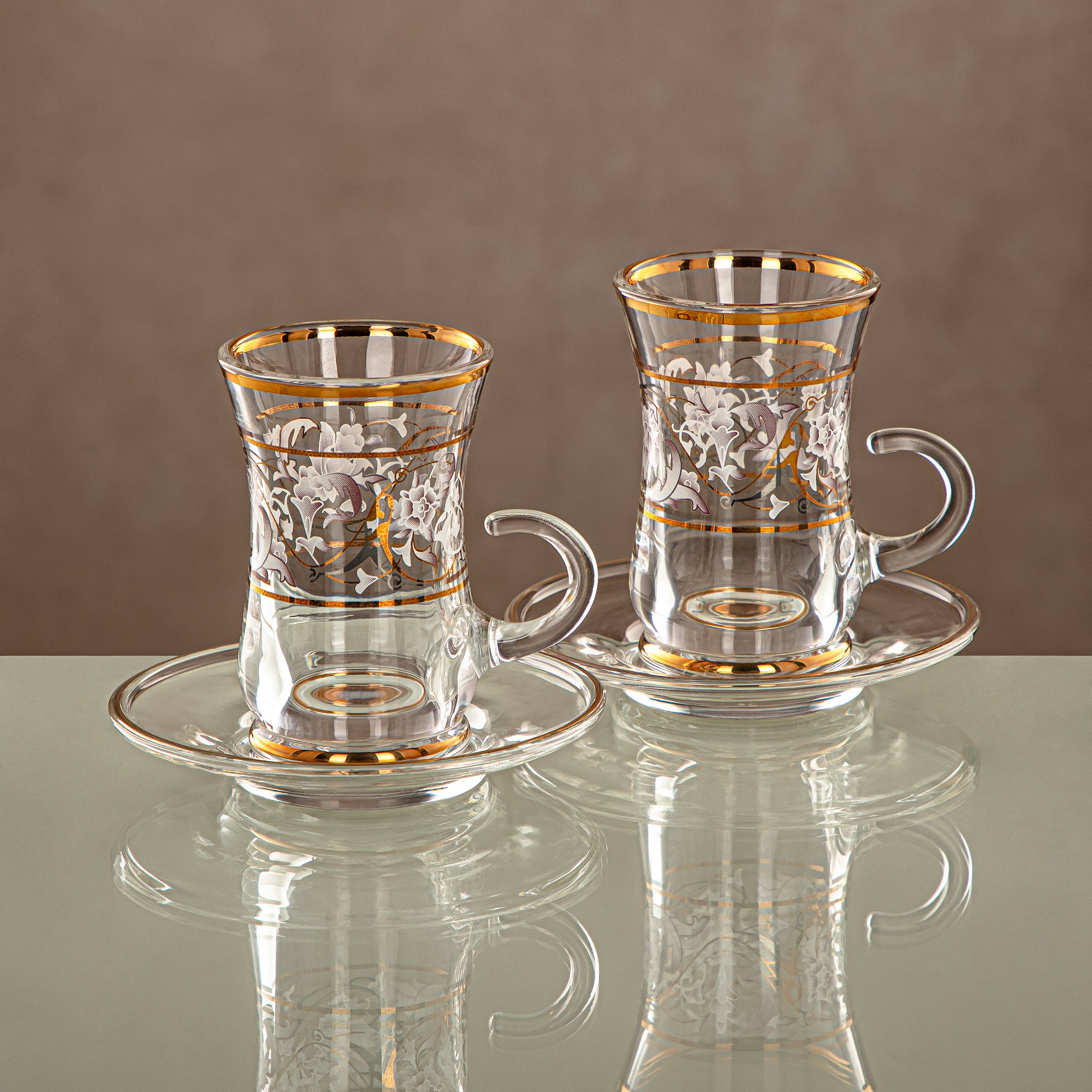 Almarjan Tea Set 6 Pieces, Glass, Clear & Golden Pattern (1496BJ-0001P-ZQDL) - Family Gatherings