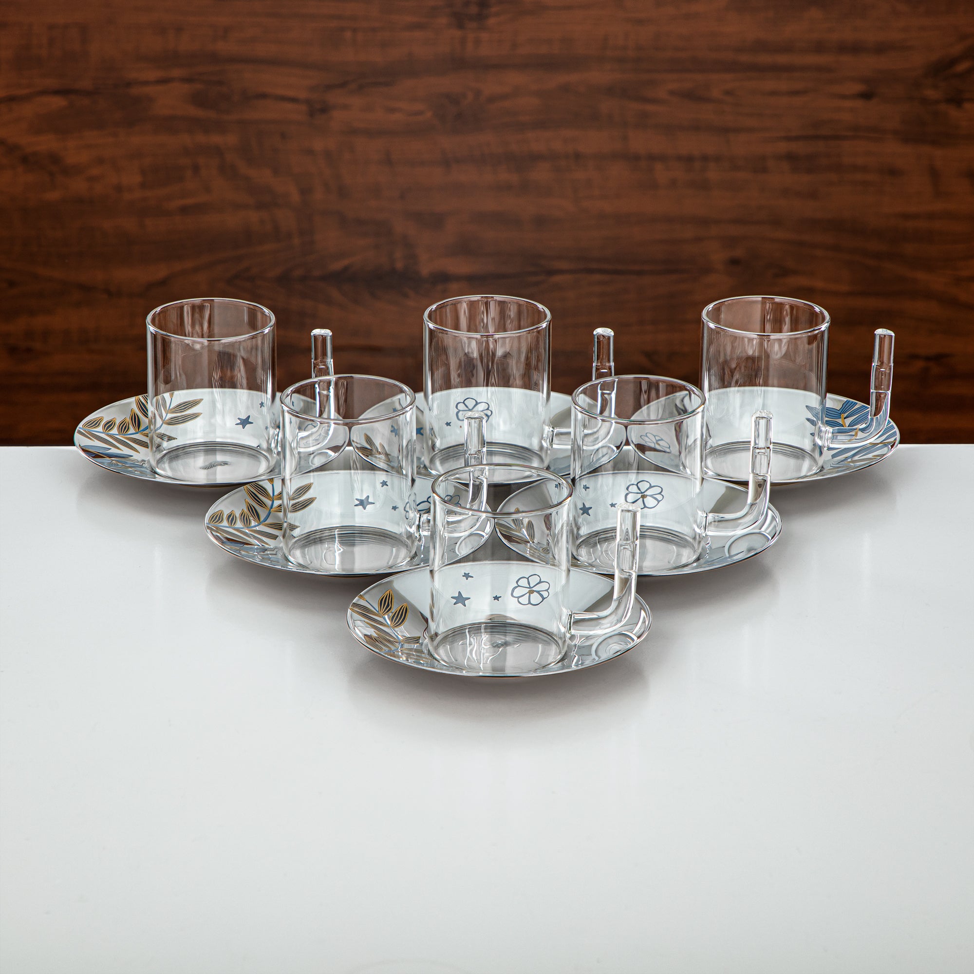 طقم شاي المرجان زجاج بوروسيليكات، ستانلس ستيل وخزف 18 قطعة (18PCS-12196-2) – مجموعة الشاي النباتية الزرقاء