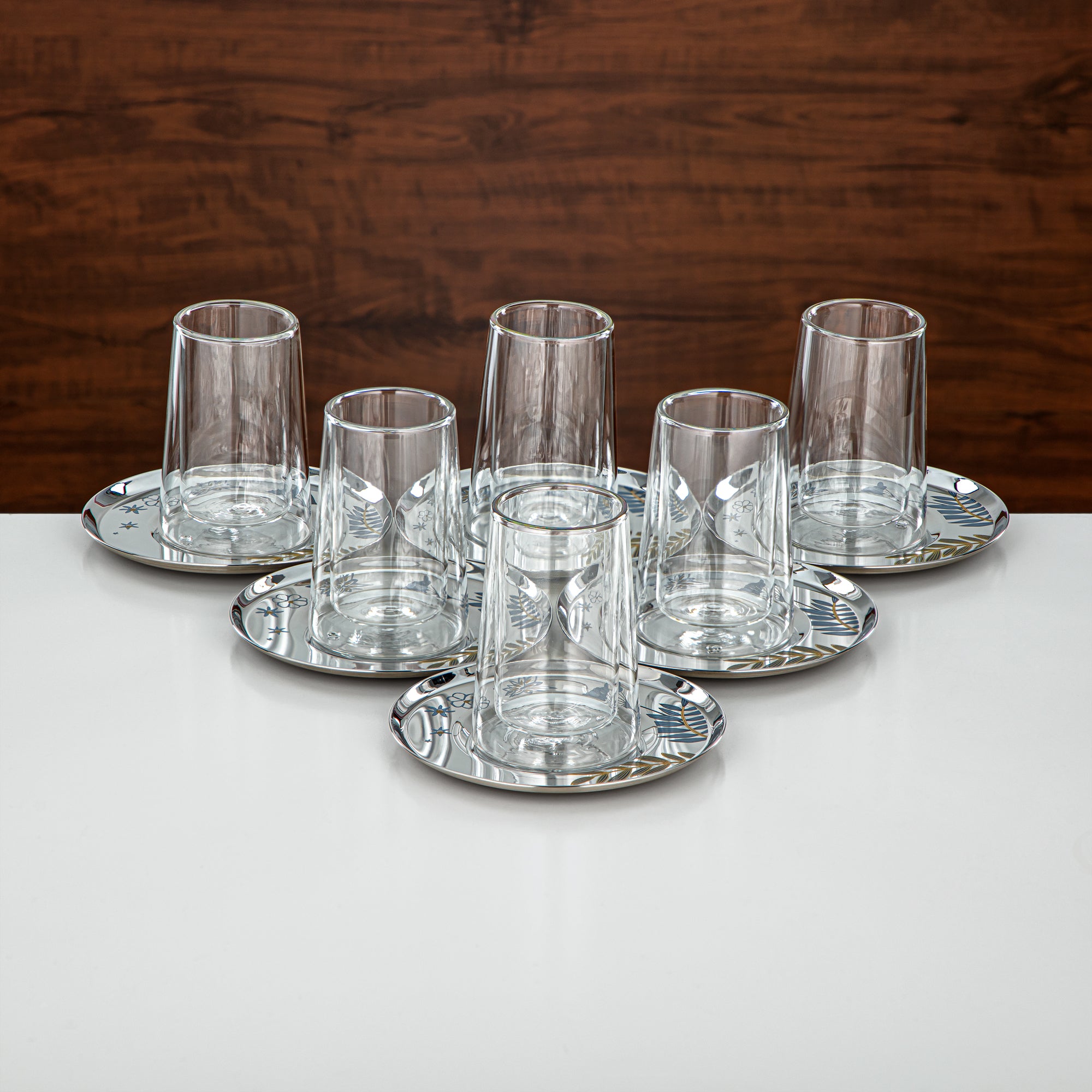 طقم شاي المرجان زجاج بوروسيليكات مزدوج الجدار، ستانلس ستيل وخزف 18 قطعة (18PCS-12196-3) – مجموعة الشاي النباتية الزرقاء