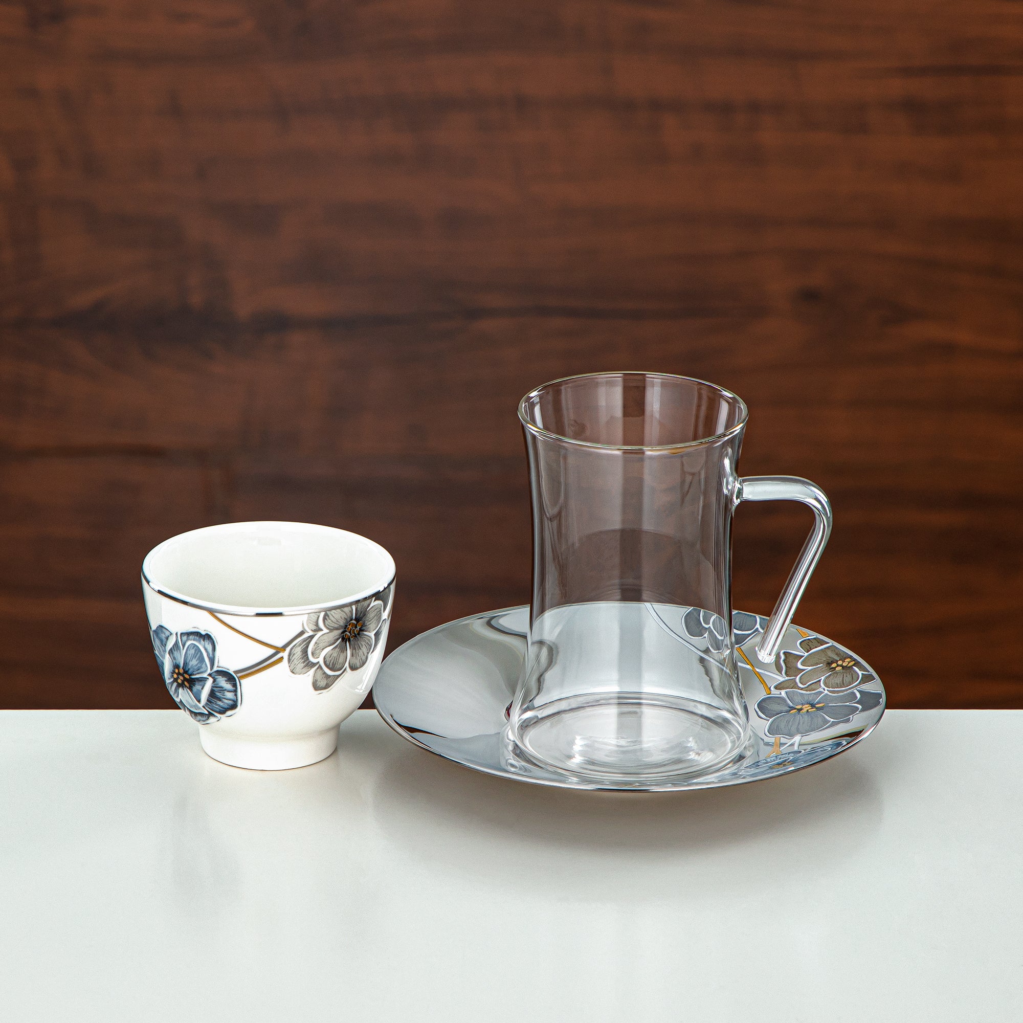 Almarjan Tea Set Borosilicate Glass, Stainless Steel & Porcelain 18 Pieces (18PCS-12256-1) – Elegant Floral Tea Collection