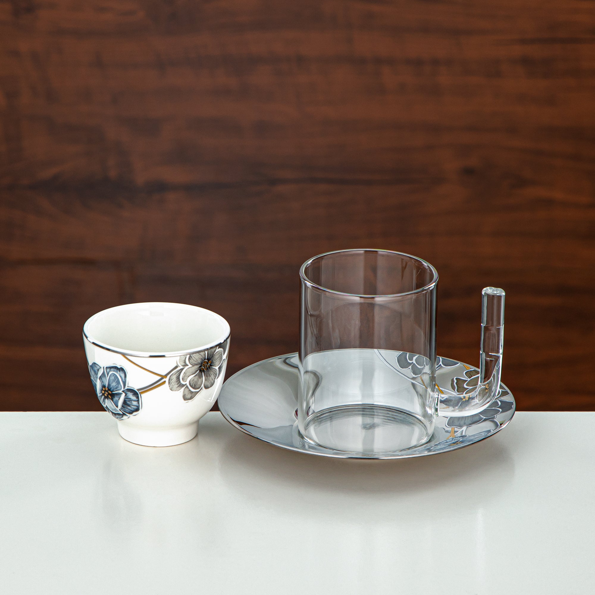 Almarjan Tea Set Borosilicate Glass, Stainless Steel & Porcelain 18 Pieces (18PCS-12256-2) – Contemporary Floral Tea Collection