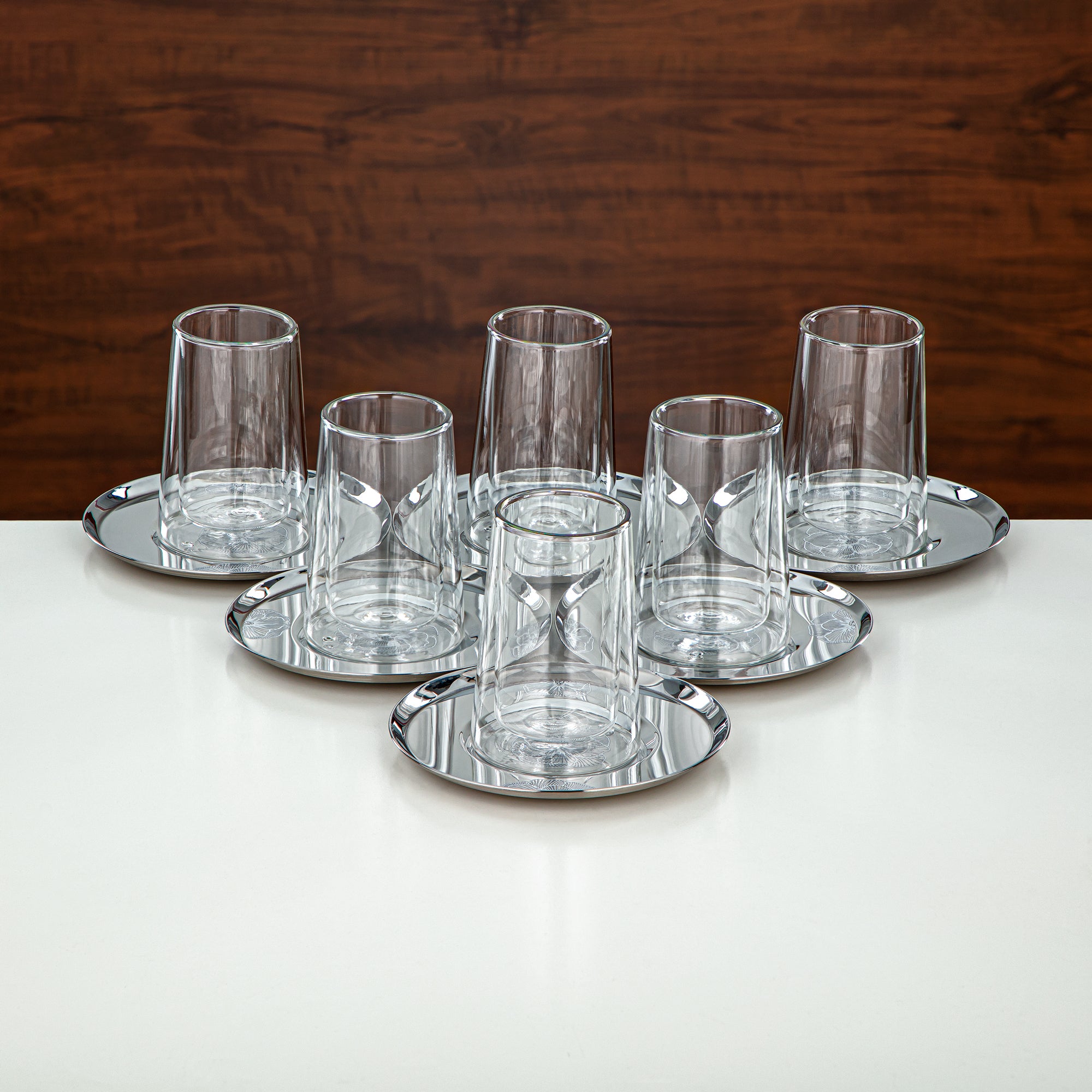 طقم شاي المرجان زجاج بوروسيليكات مزدوج الجدار، ستانلس ستيل وخزف 18 قطعة (18PCS-12257-3) – مجموعة شاي إيميرالد بلوم