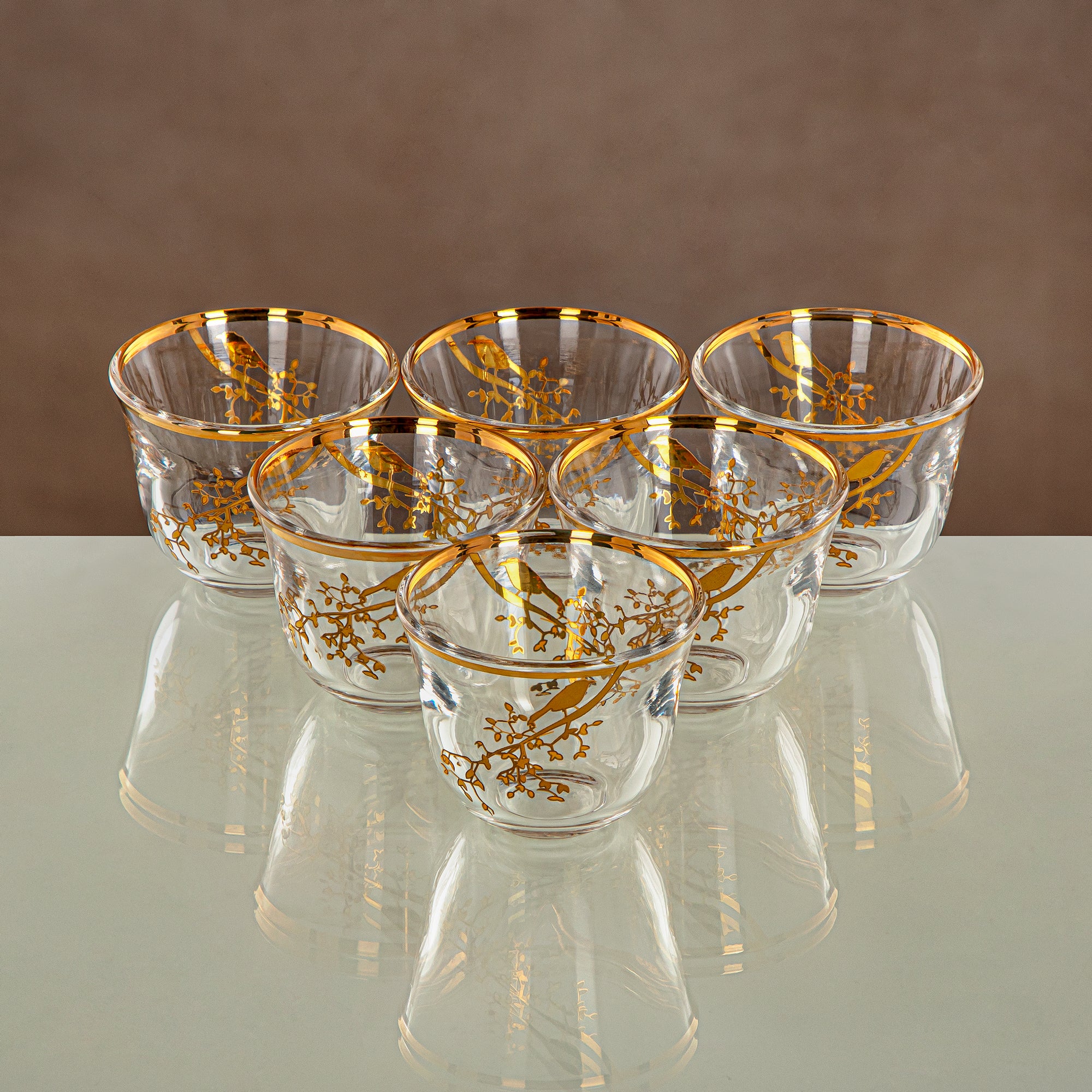 Almarjan Tea Set Clear & Gold 18 pieces (18PCS SET-XQZT-GLD) Gatherings, special occasions, Ramadan, eid