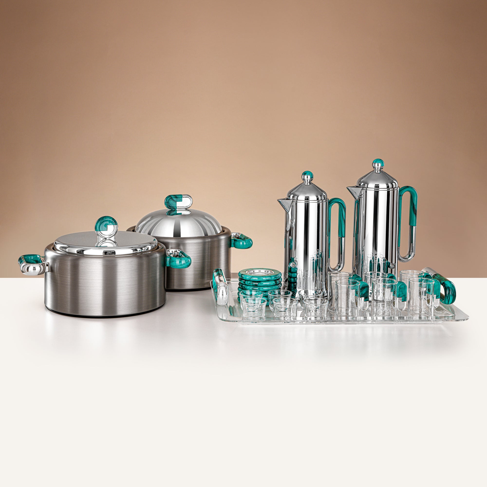 Almarjan 23 Pieces Serving Set, Silver & Tiffany Marble