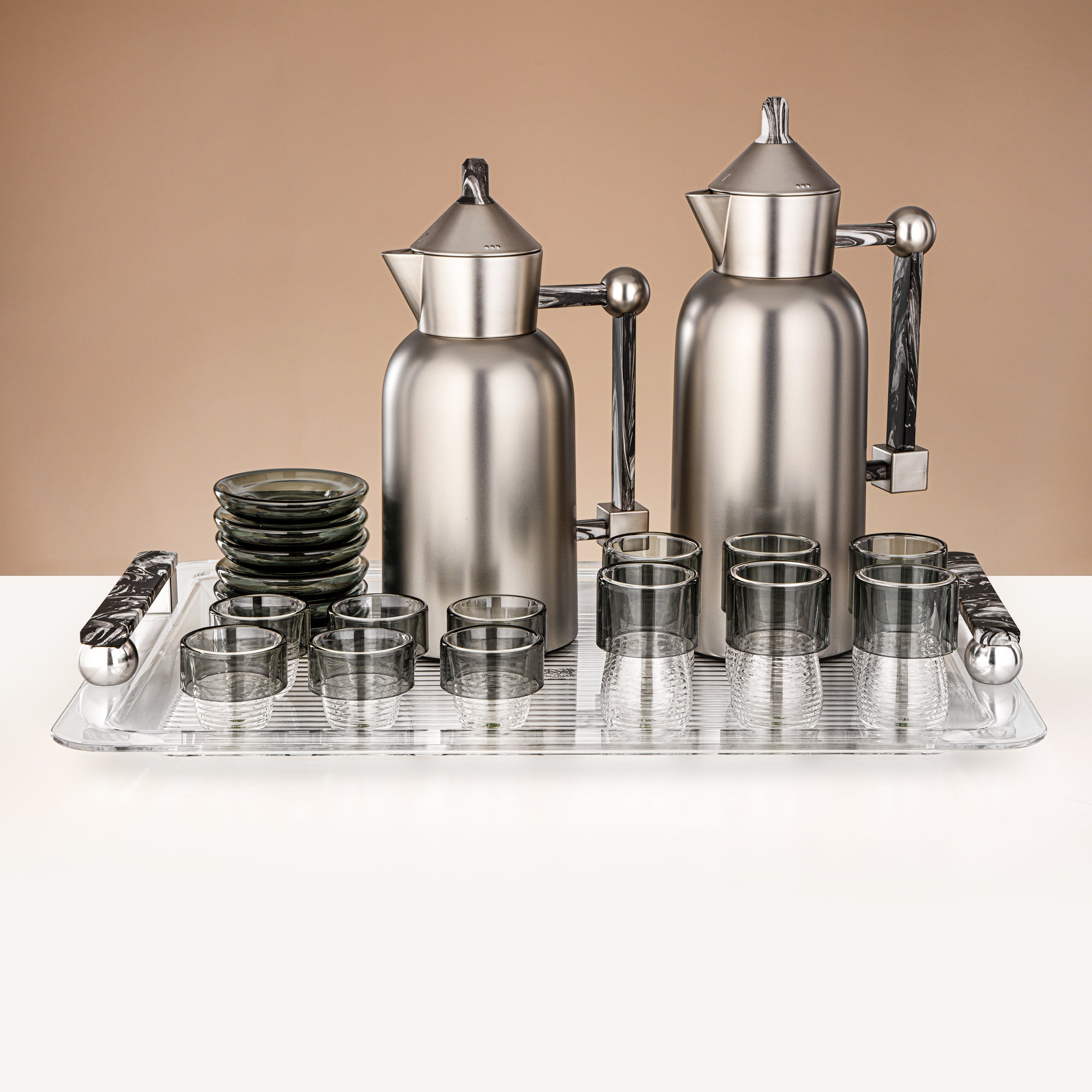 Almarjan 21 Pieces Serving Ensemble, Matt Nickel & Black Marble