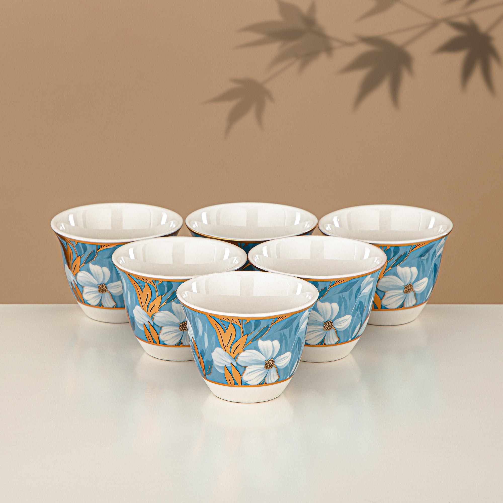 ألمرجان طقم ترامس 24 قطعة، 1 لتر + 1 لتر، مزهر ومذهب غير لامع (24-JBH-TR-AZ01G) - مجموعة كاملة للشاي والقهوة