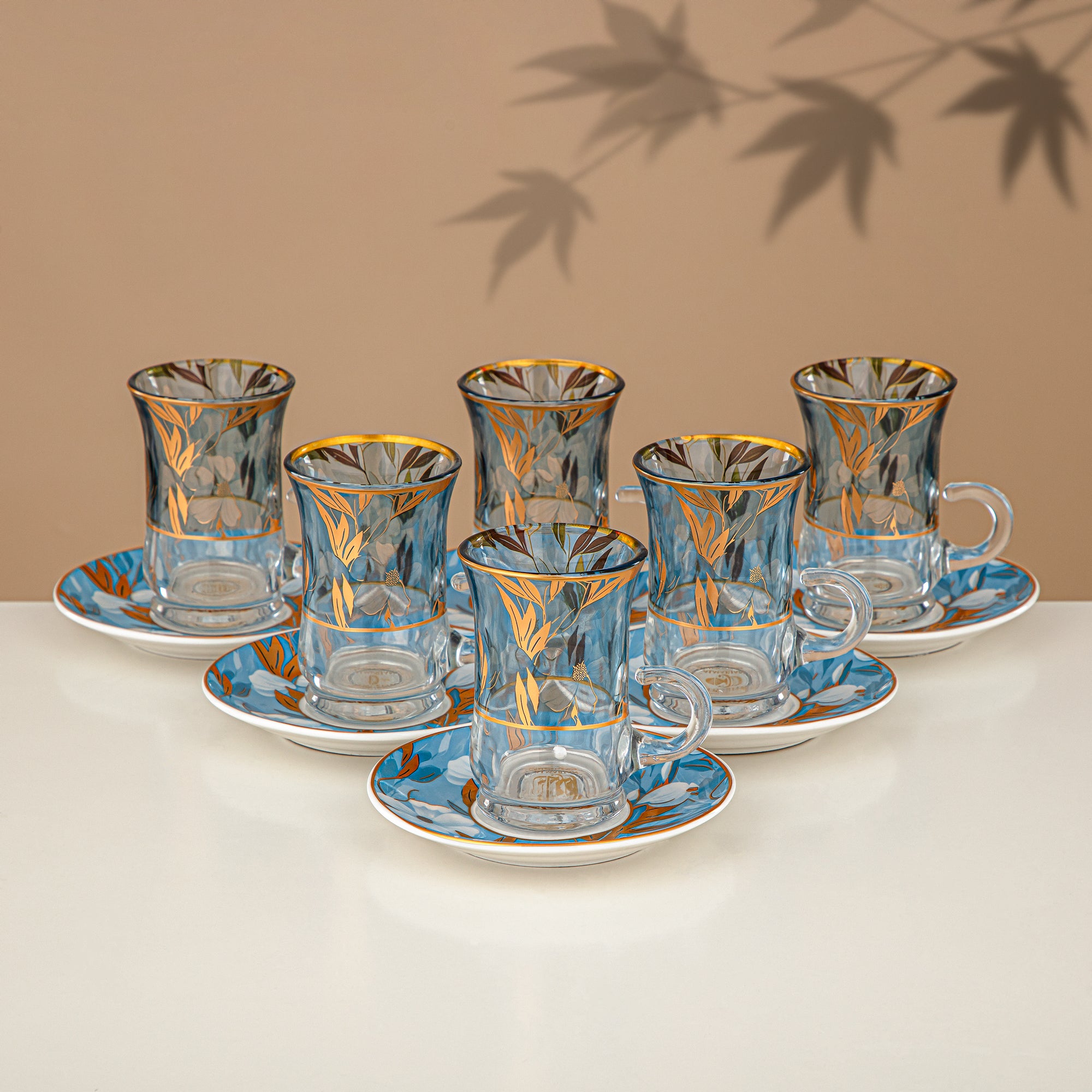 ألمرجان طقم ترامس 24 قطعة، 1 لتر + 1 لتر، مزهر ومذهب غير لامع (24-JBH-TR-AZ01G) - مجموعة كاملة للشاي والقهوة