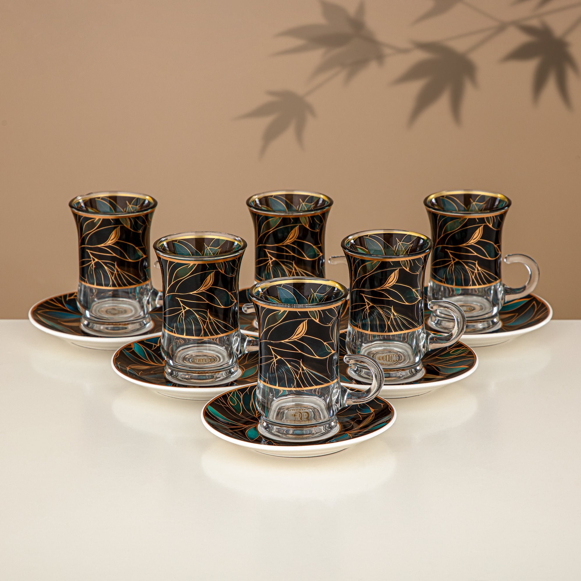 مجموعة طقم ترامس 24 قطعة، 1 لتر + 1 لتر، زهور وذهب مطفي (24-JBH-TR-AZ03G) - مجموعة الشاي والقهوة الكاملة