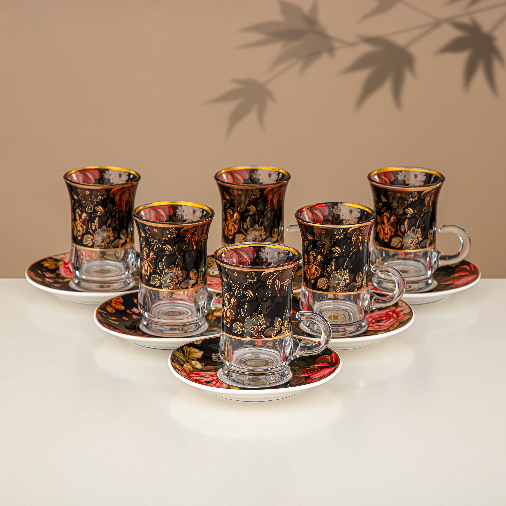 مجموعة طقم ترامس 24 قطعة، 1 لتر + 1 لتر، زهور وذهب مطفي (24-JBH-TR-AZ04G) - مجموعة الشاي والقهوة الكاملة